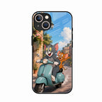 Cartoon Scooter Adventure Premium Glass Phone Case for iPhone 14