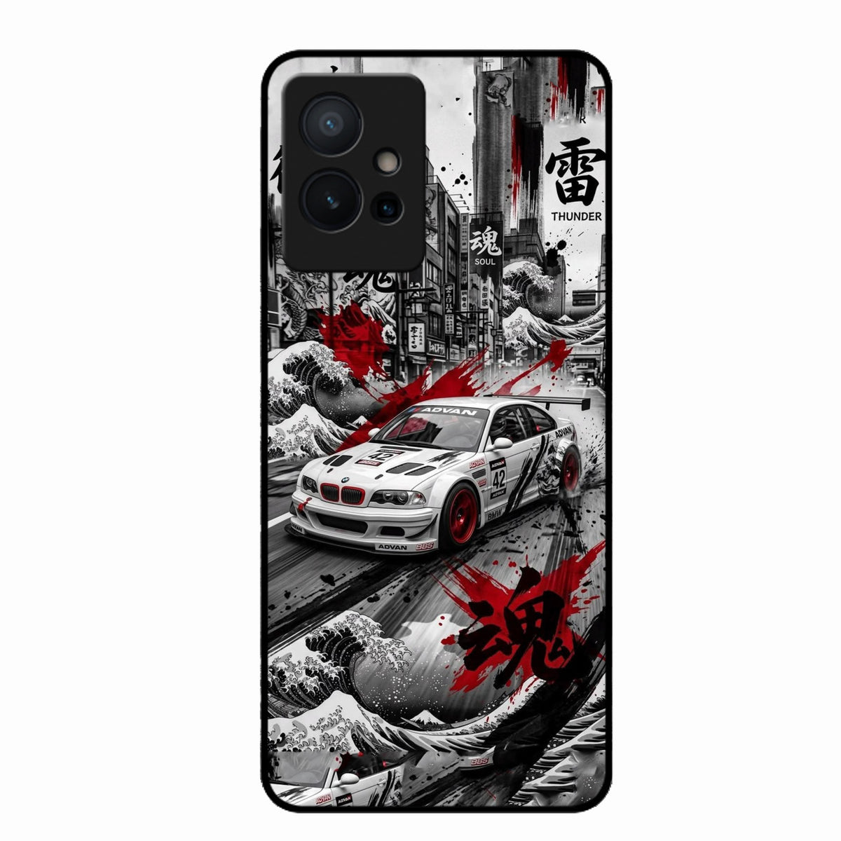 Japanese Wave Drift Racing Premium Glass Phone Case for Vivo Y75 5G