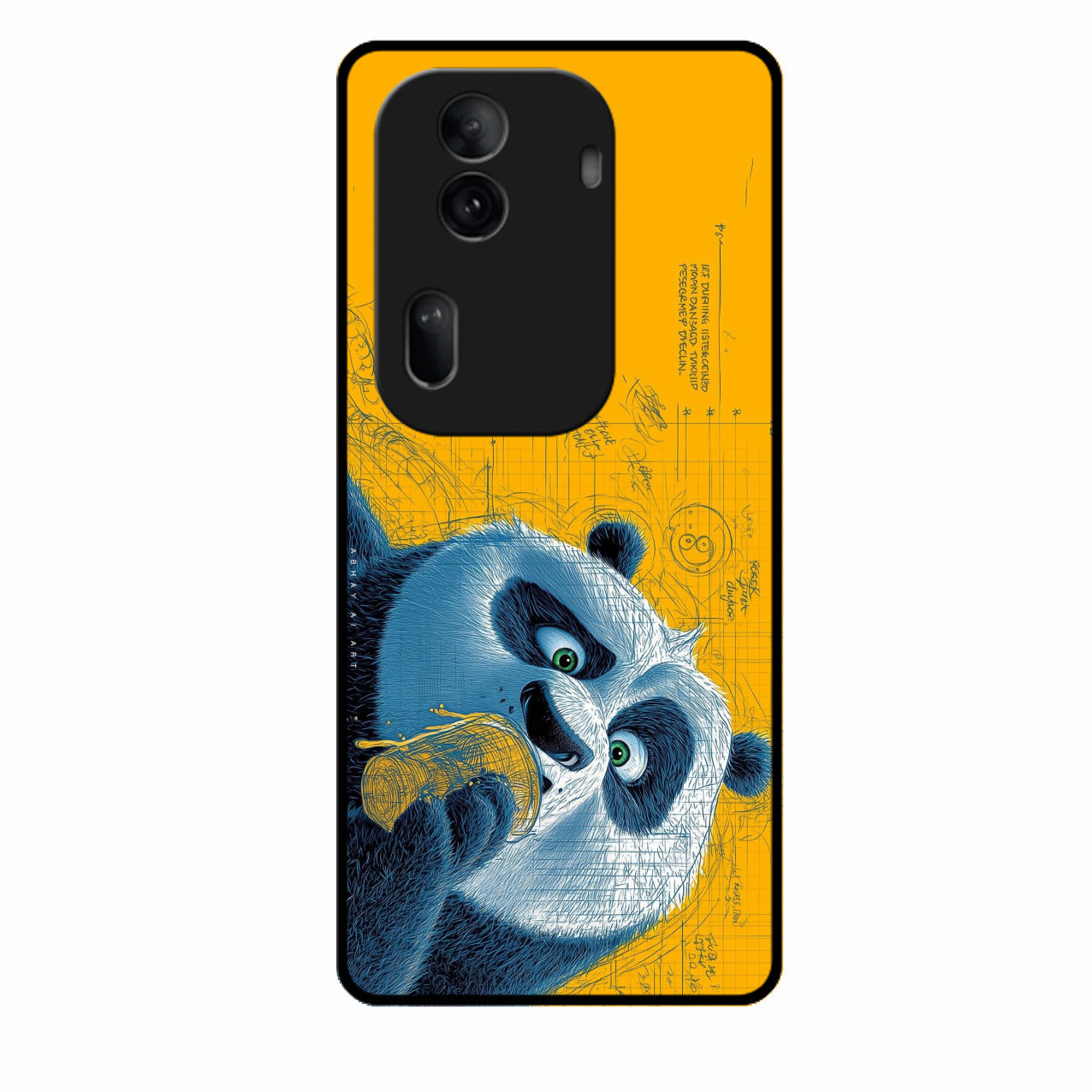 Cute Panda Sketch Premium Glass Phone Case for Oppo Reno 11 Pro 5G