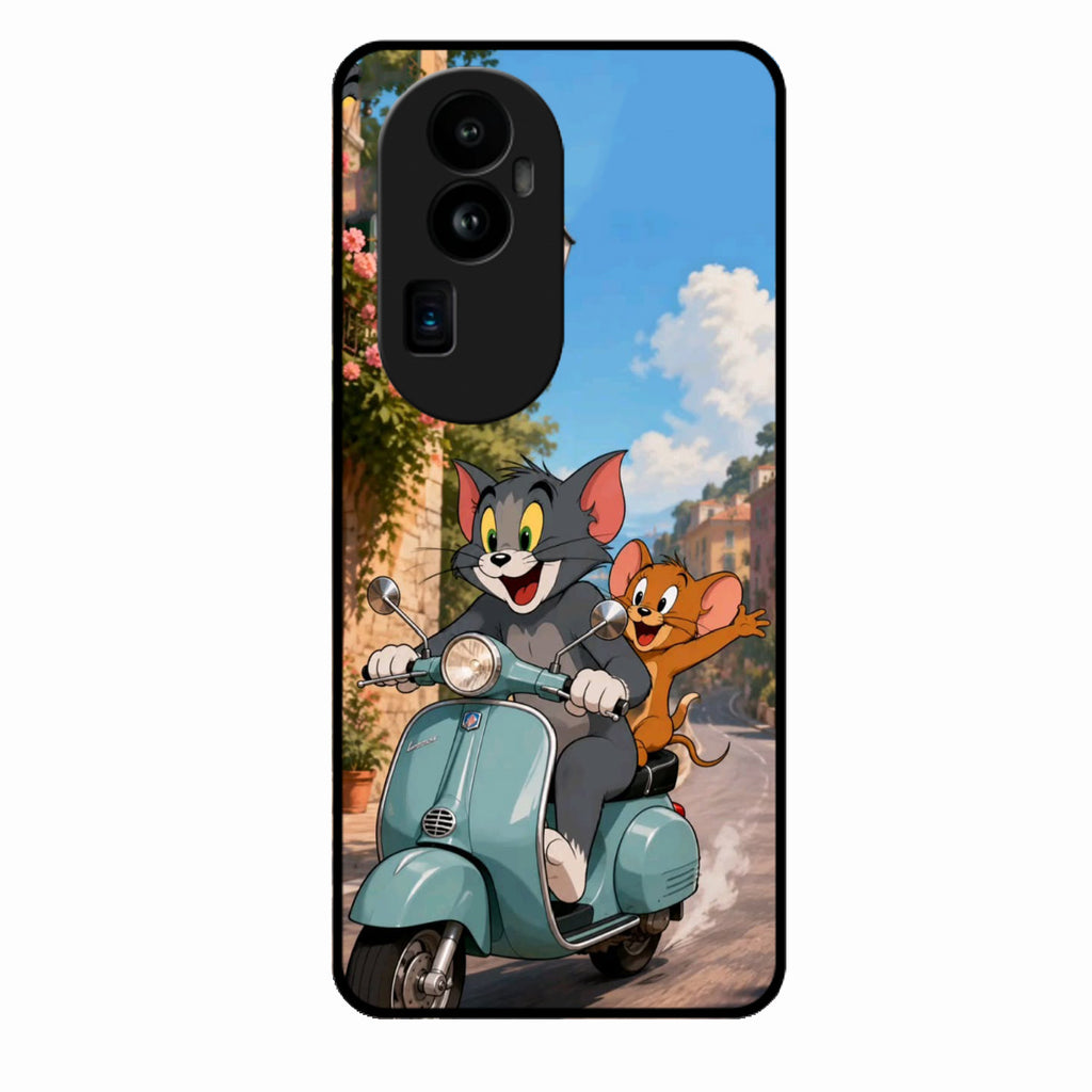 Cartoon Scooter Adventure Premium Glass Phone Case for Oppo Reno 10 Pro Plus 5G