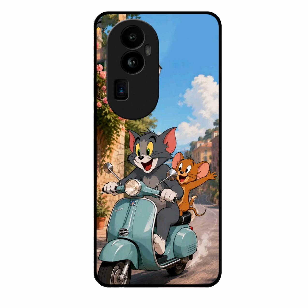 Cartoon Scooter Adventure Premium Glass Phone Case for Oppo Reno 10 Pro Plus 5G