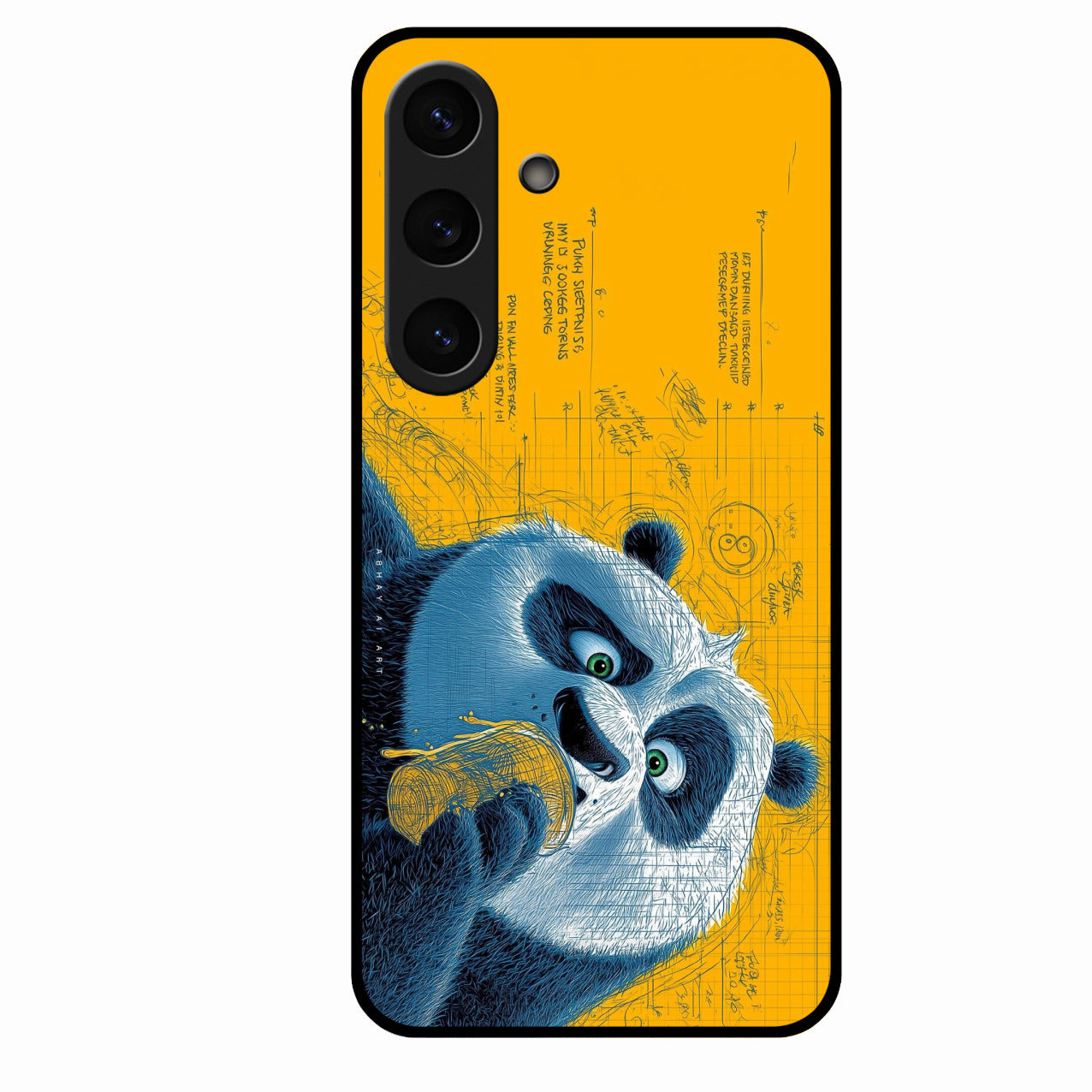 Cute Panda Sketch Premium Glass Phone Case for Samsung Galaxy S25 5G
