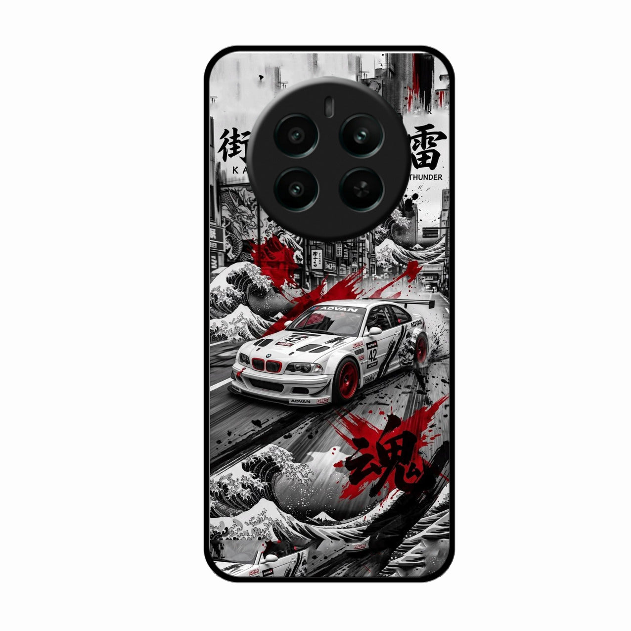 Japanese Wave Drift Racing Premium Glass Phone Case for Realme P1 5G