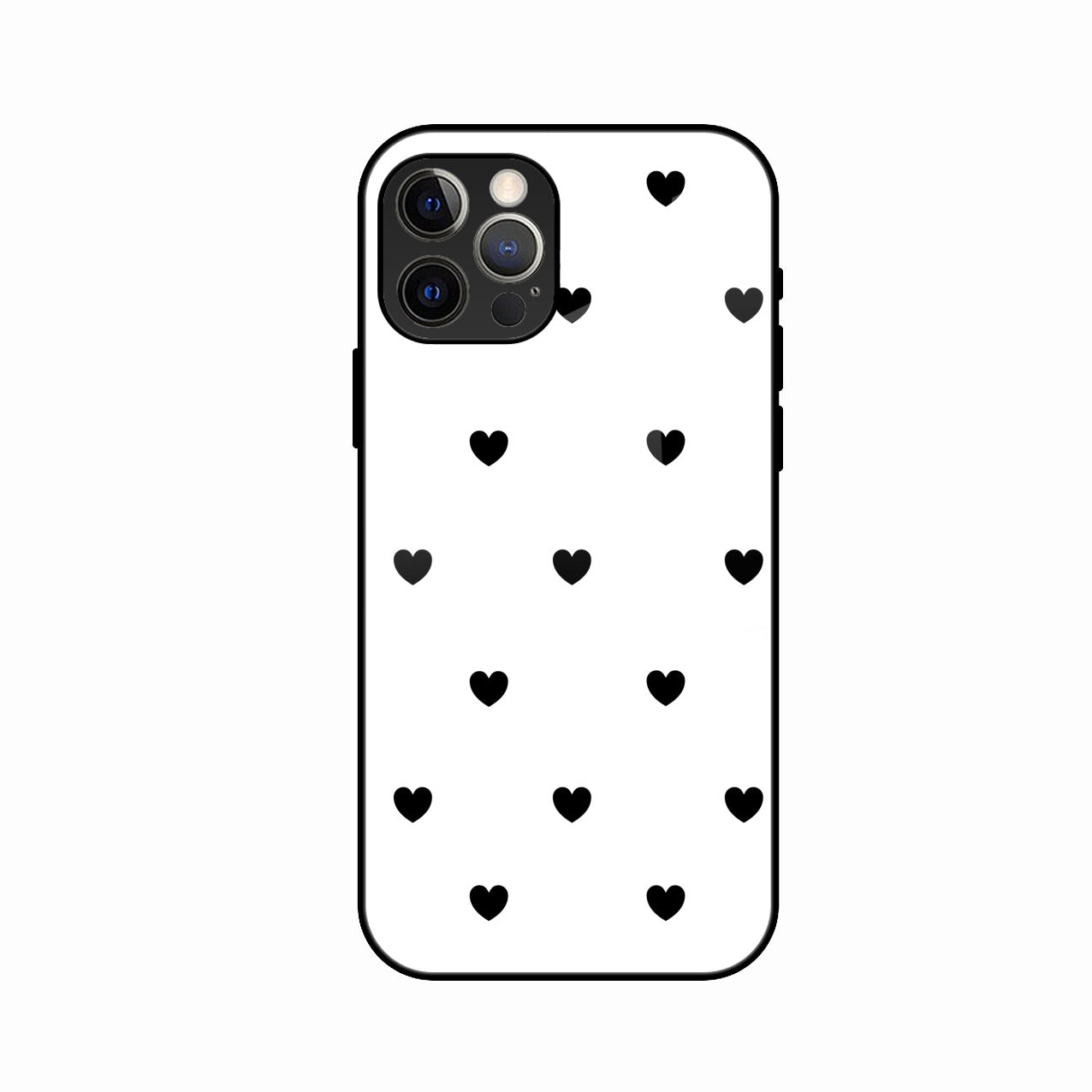 Heart Pattern White Glass Case Cover for iPhone 12 Pro