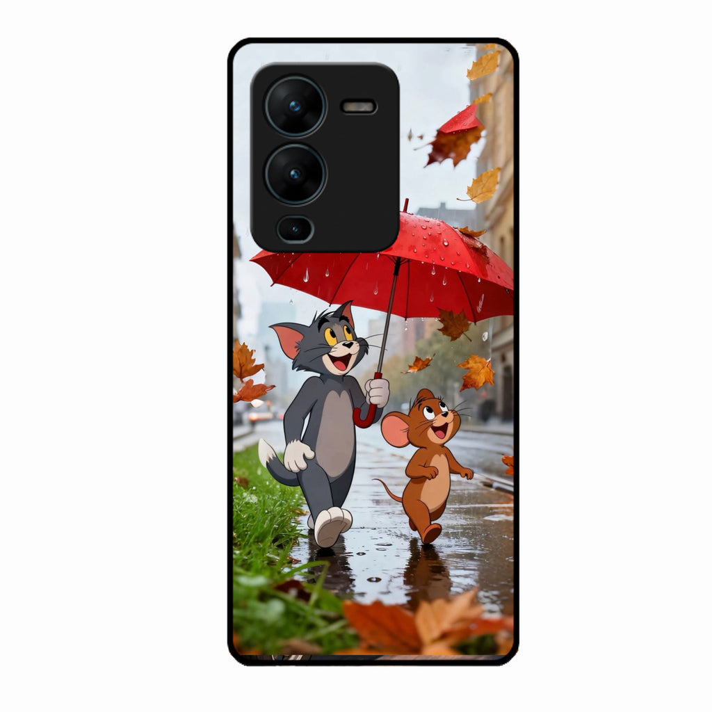 Rainy Day Cartoon Glass Phone Case for Vivo V25 Pro 5G