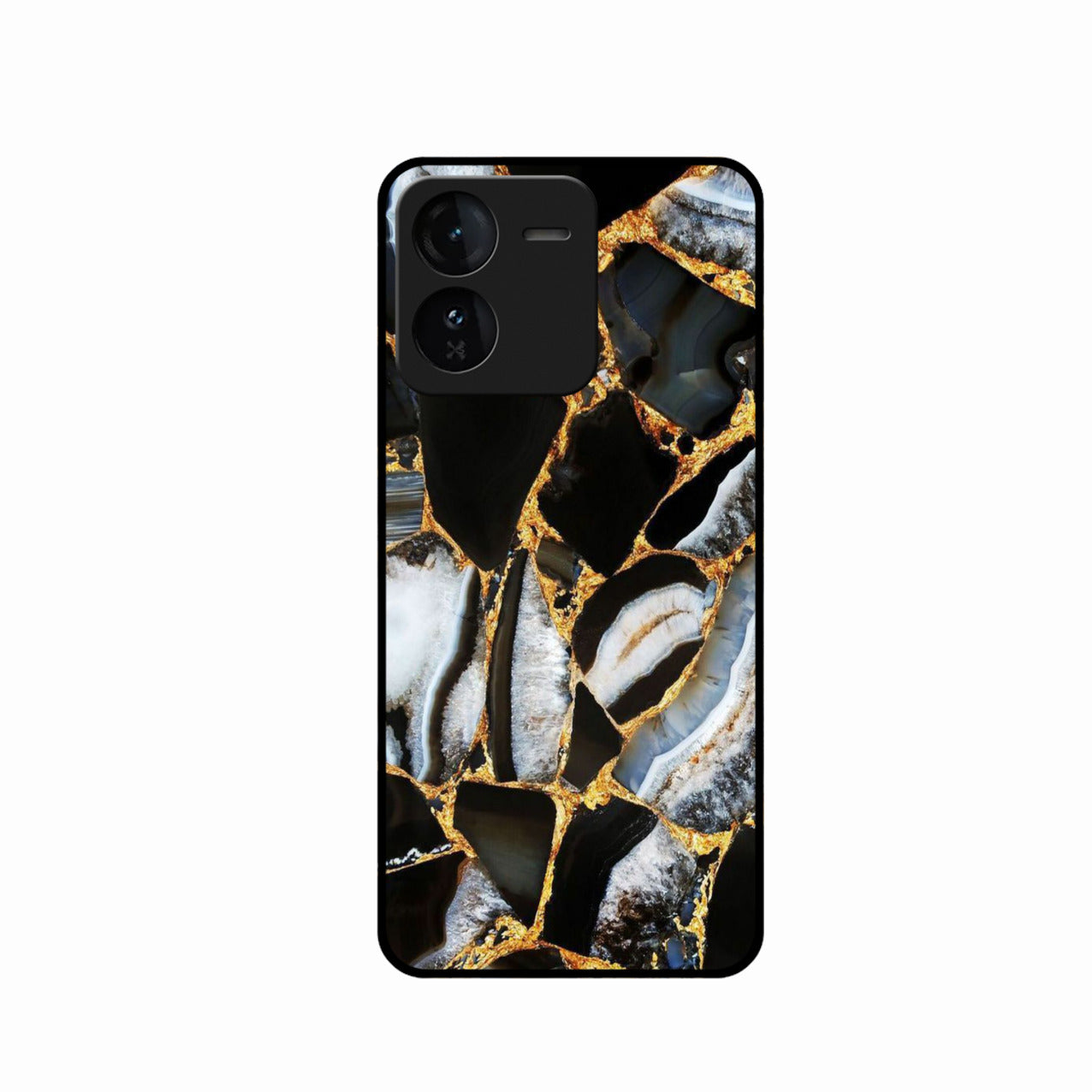 Black Gold Marble Glass Phone Case for iQOO Z9 5G