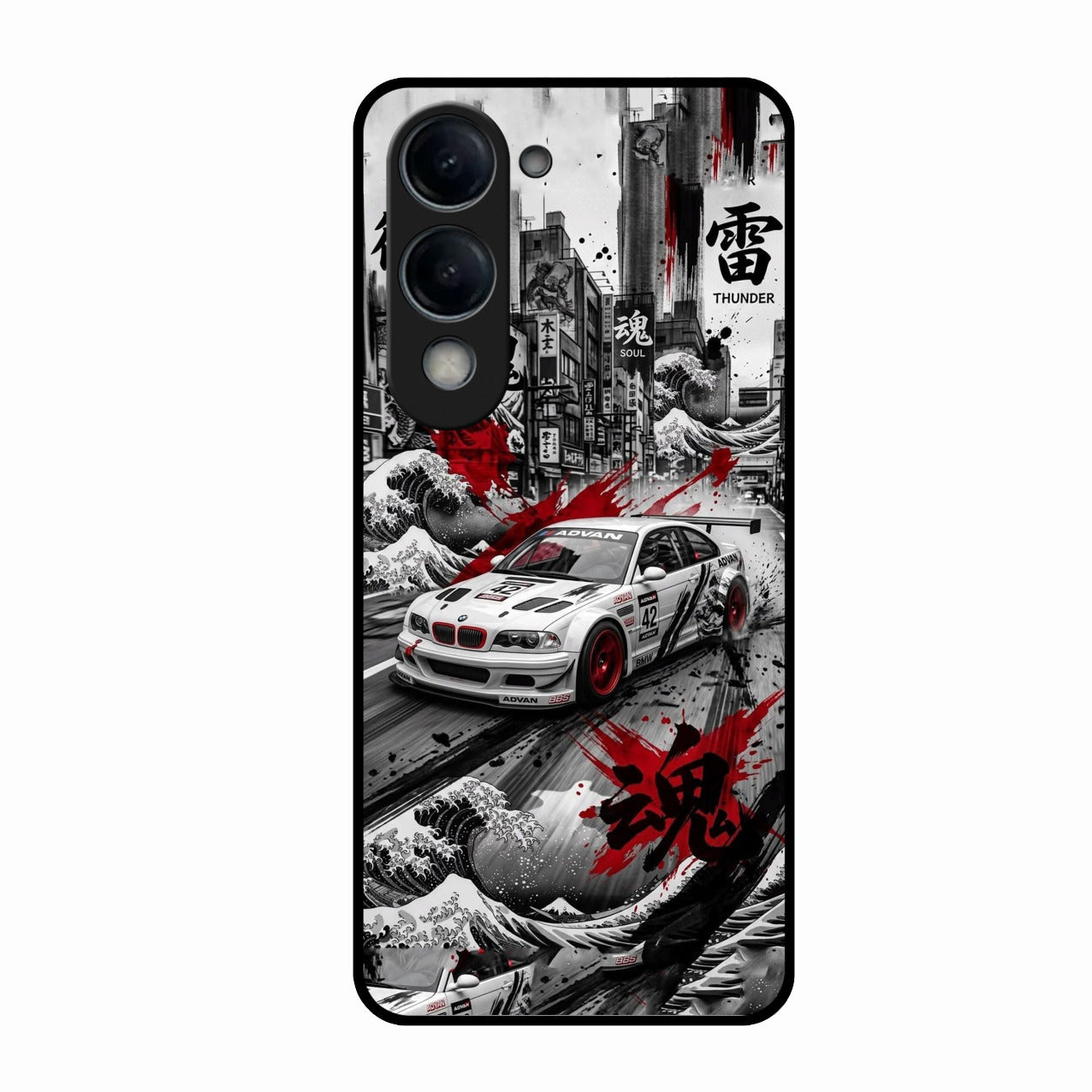 Japanese Wave Drift Racing Premium Glass Phone Case for Vivo T4 Lite 5G