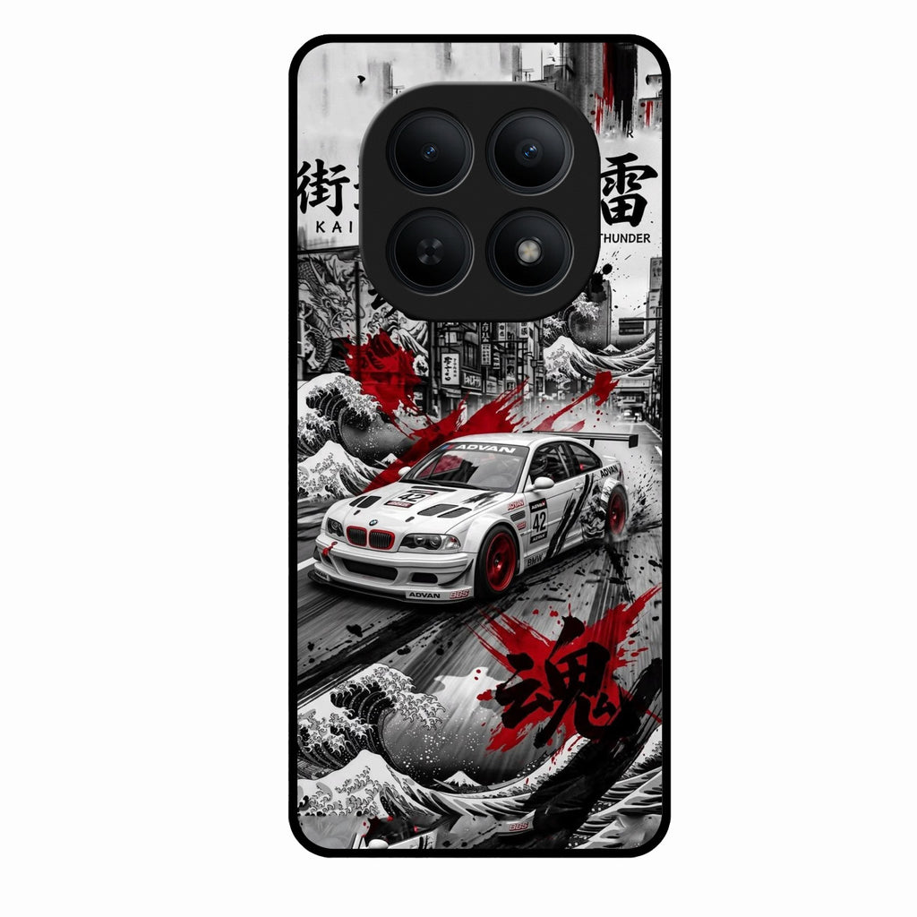 Japanese Wave Drift Racing Premium Glass Phone Case for Redmi Note 15 5G