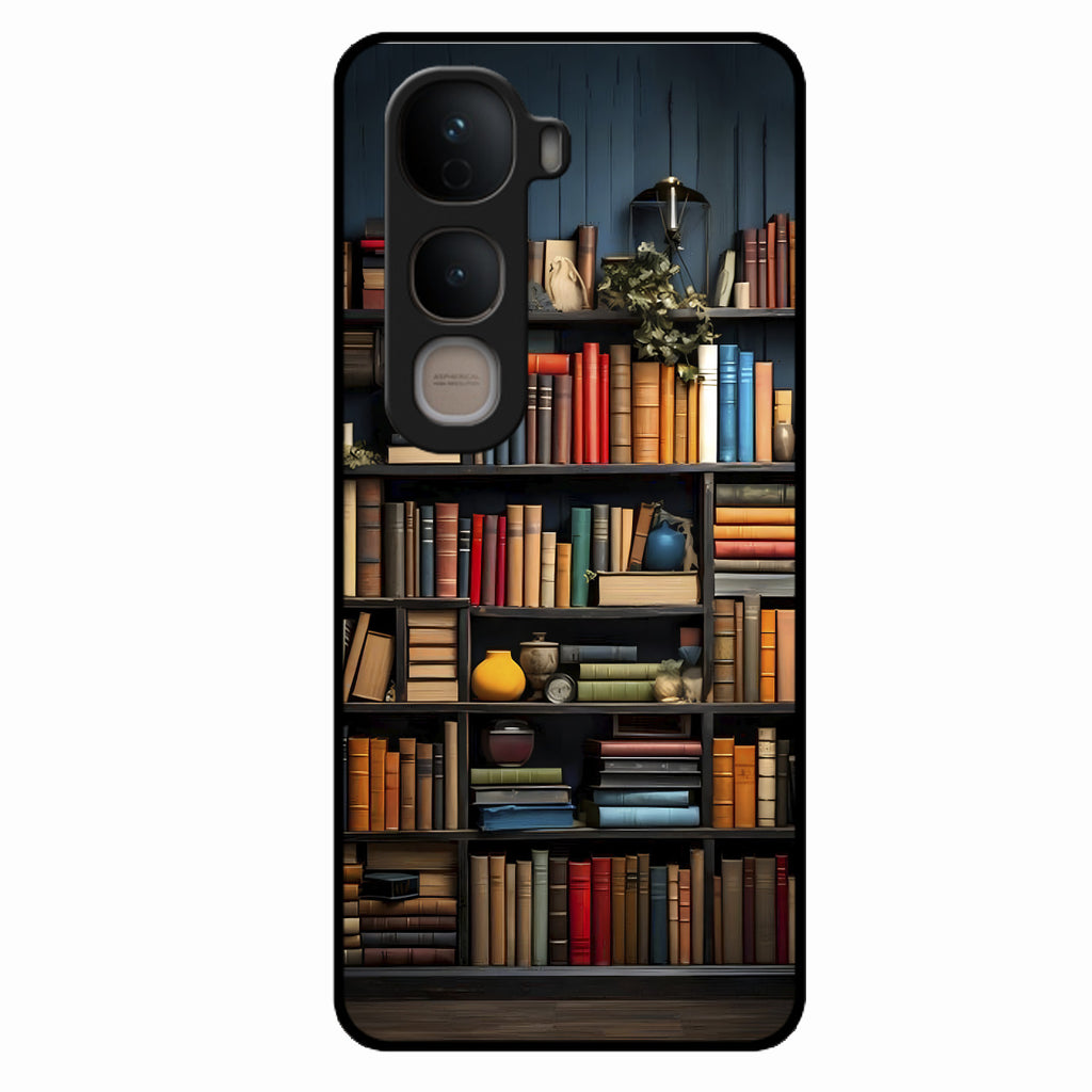Colorful Bookshelf Art Glass Case Cover for Vivo Y400 Pro 5G