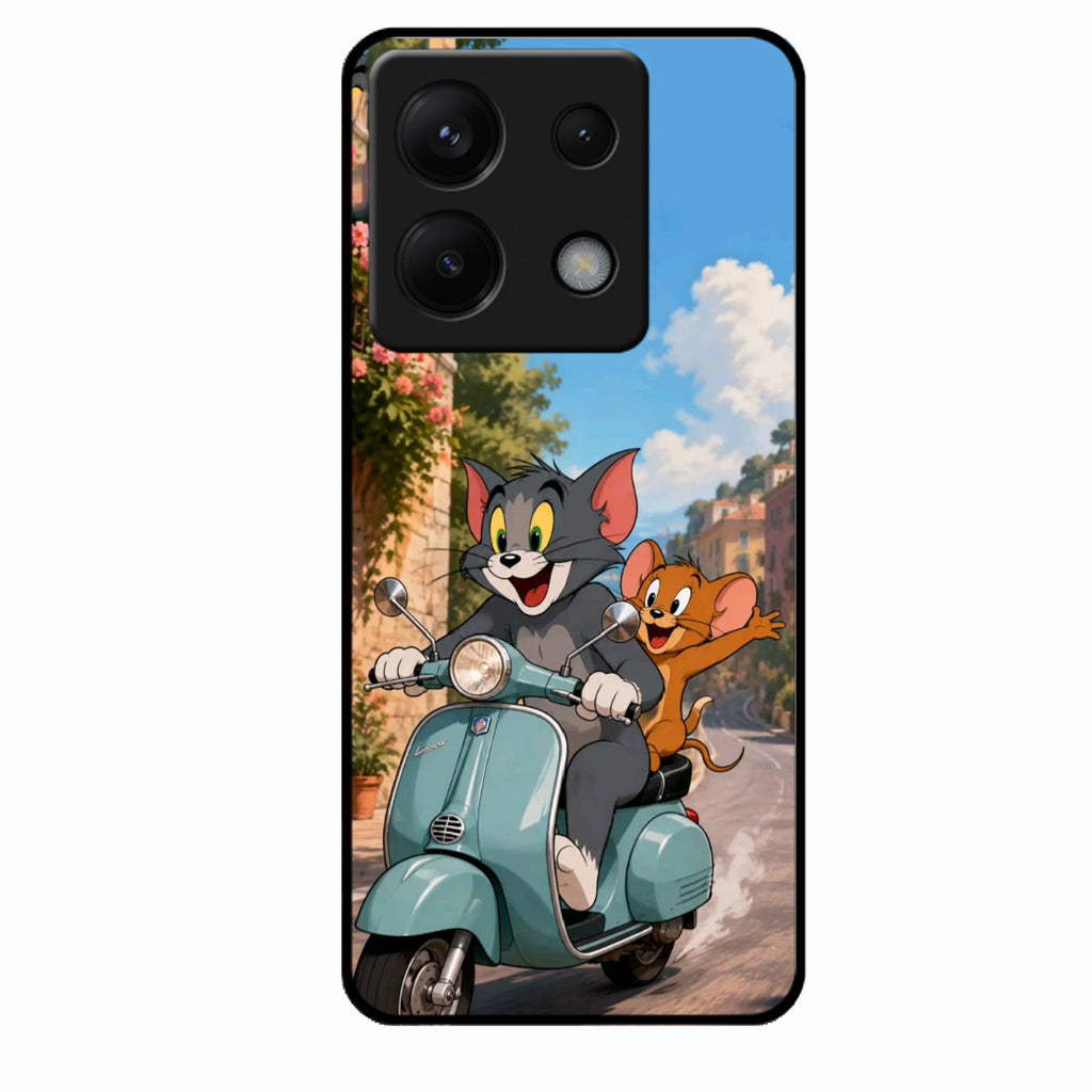 Cartoon Scooter Adventure Premium Glass Phone Case for Redmi Note 13 Pro 5G