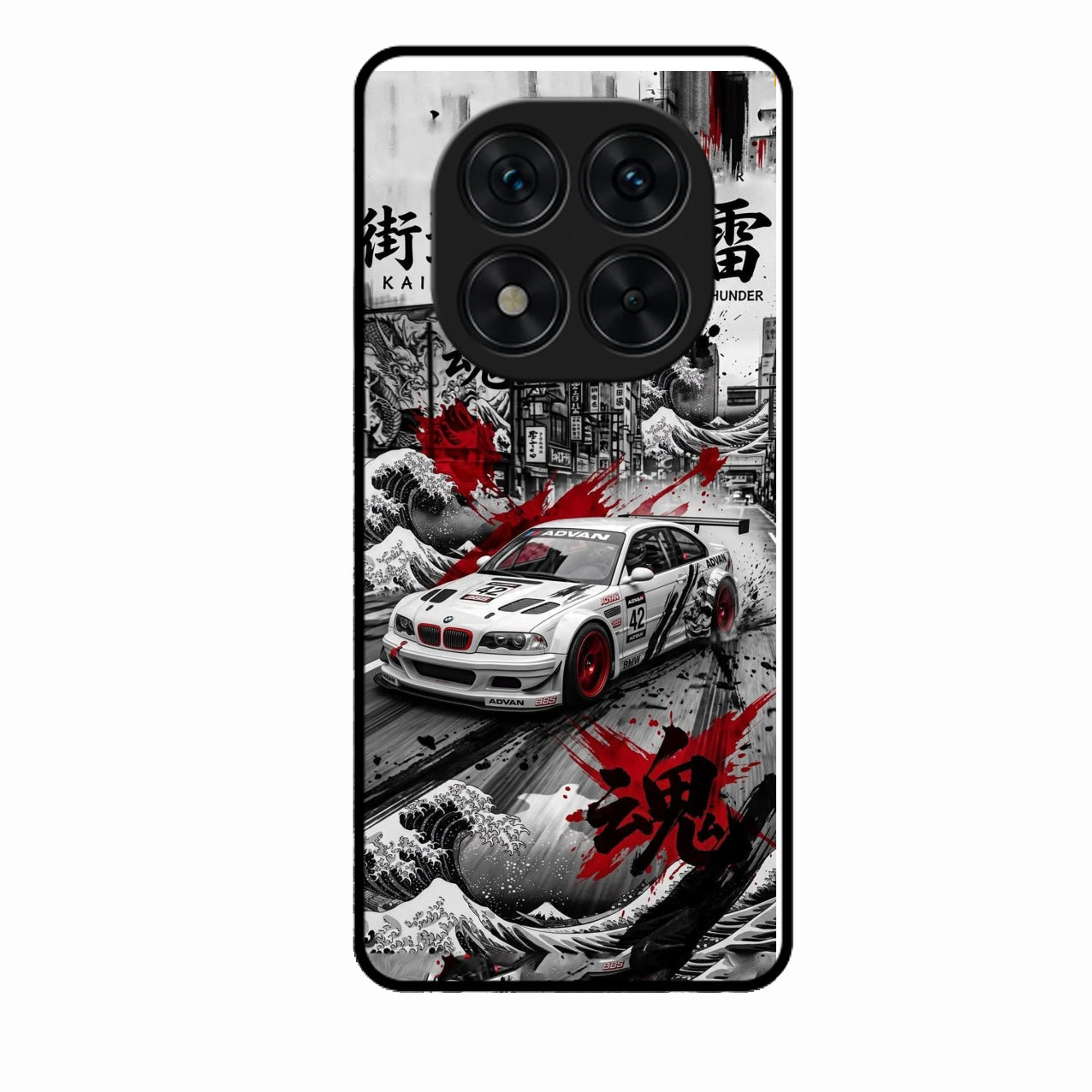Japanese Wave Drift Racing Premium Glass Phone Case for Poco X7 5G