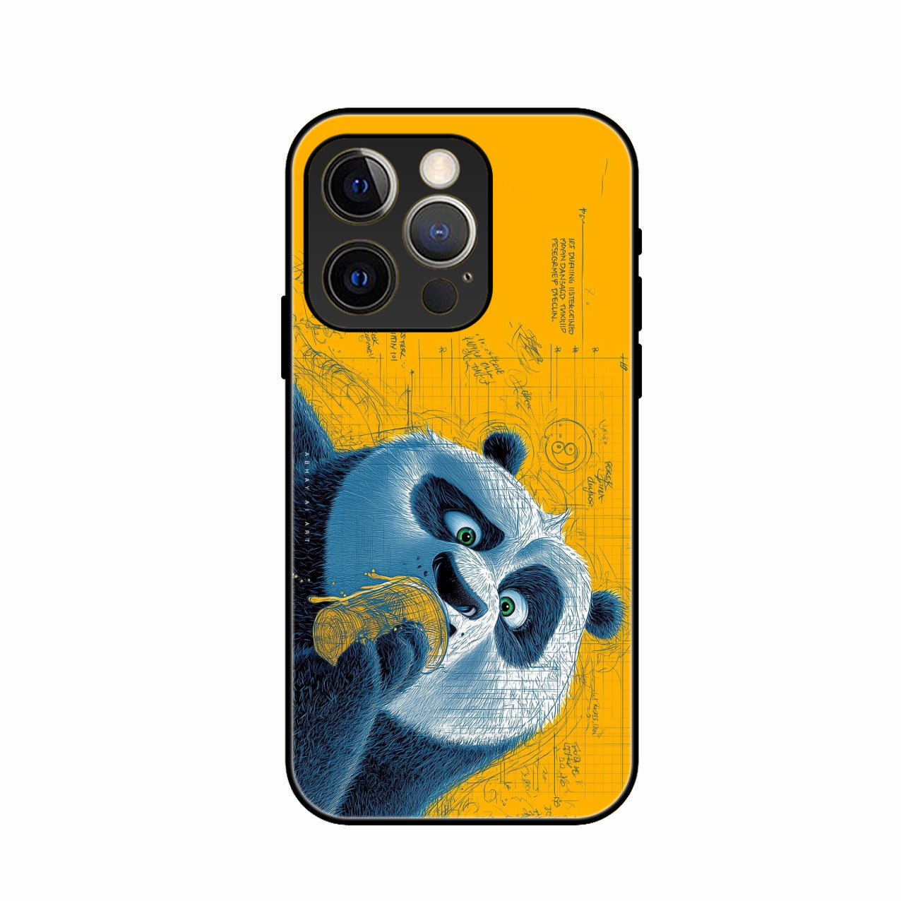 Cute Panda Sketch Premium Glass Phone Case for iPhone 14 Pro Max