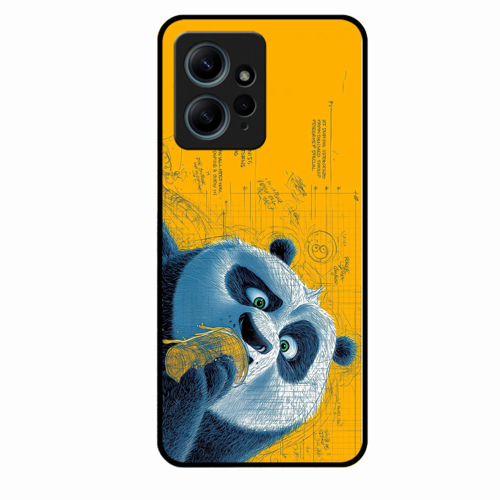 Cute Panda Sketch Premium Glass Phone Case for Redmi Note 12 4G