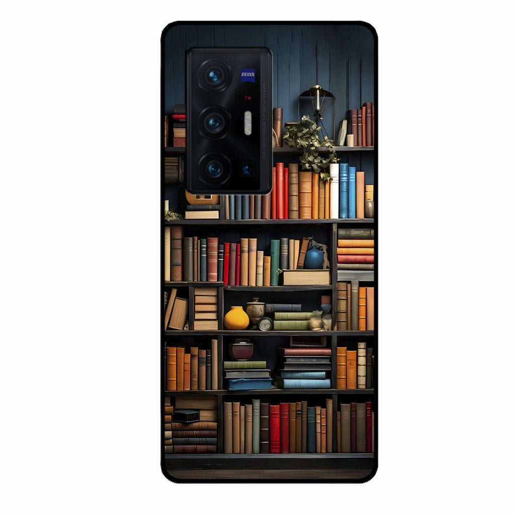 Colorful Bookshelf Art Glass Case Cover for Vivo X70 Pro Plus 5G