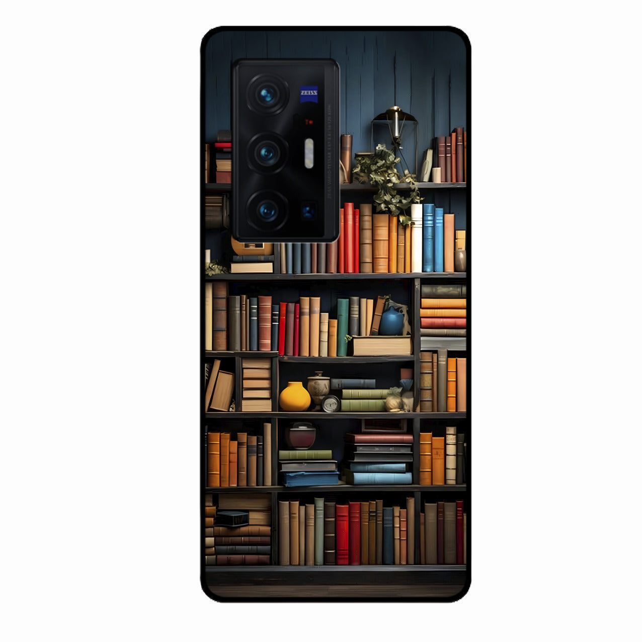 Colorful Bookshelf Art Glass Case Cover for Vivo X70 Pro Plus 5G