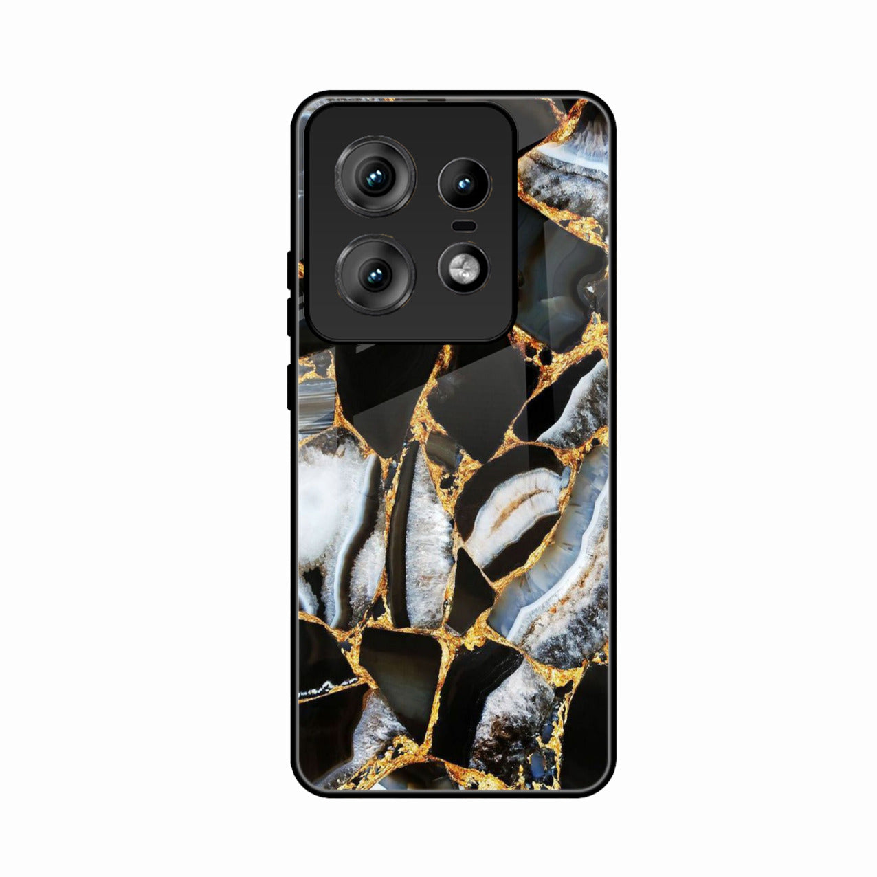 Black Gold Marble Glass Phone Case for Motorola Edge 50 Pro