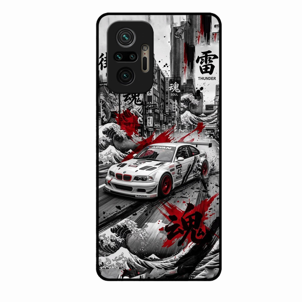 Japanese Wave Drift Racing Premium Glass Phone Case for Redmi Note 10 Pro