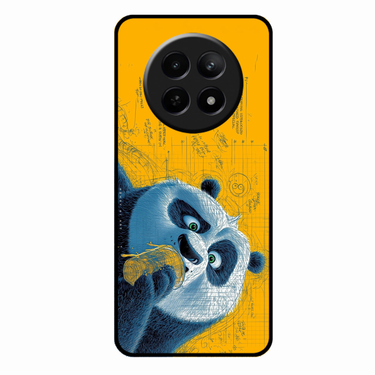 Cute Panda Sketch Premium Glass Phone Case for Realme 12 5G