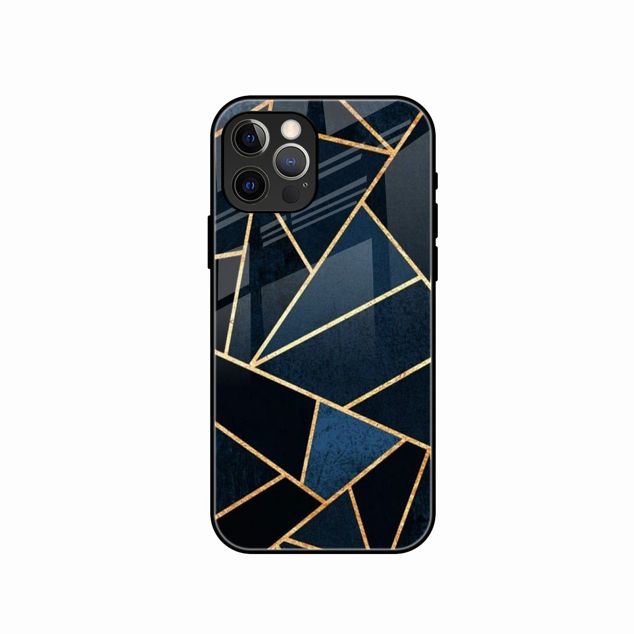 Midnight Gold Geometric Premium Glass Phone Case for iPhone 15 Pro Max