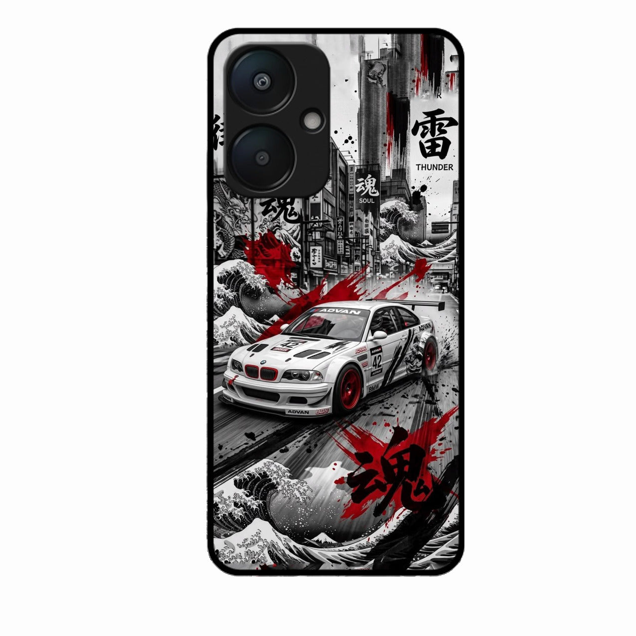 Japanese Wave Drift Racing Premium Glass Phone Case for Redmi 13C 5G