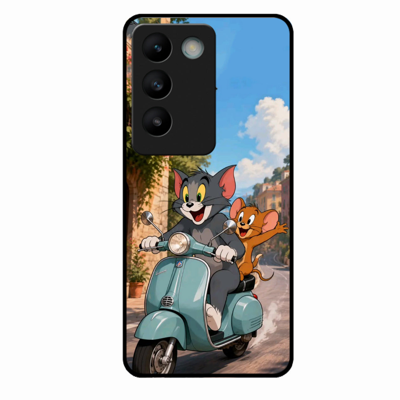 Cartoon Scooter Adventure Premium Glass Phone Case for Vivo Y200E 5G