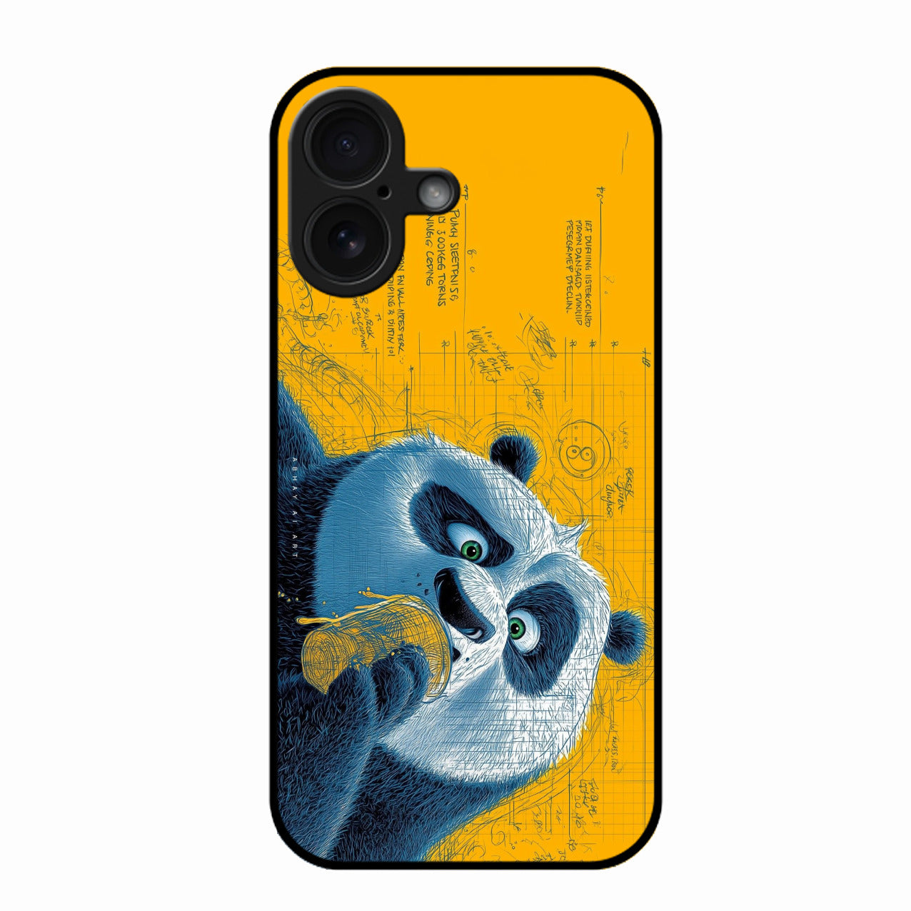 Cute Panda Sketch Premium Glass Phone Case for iPhone 16