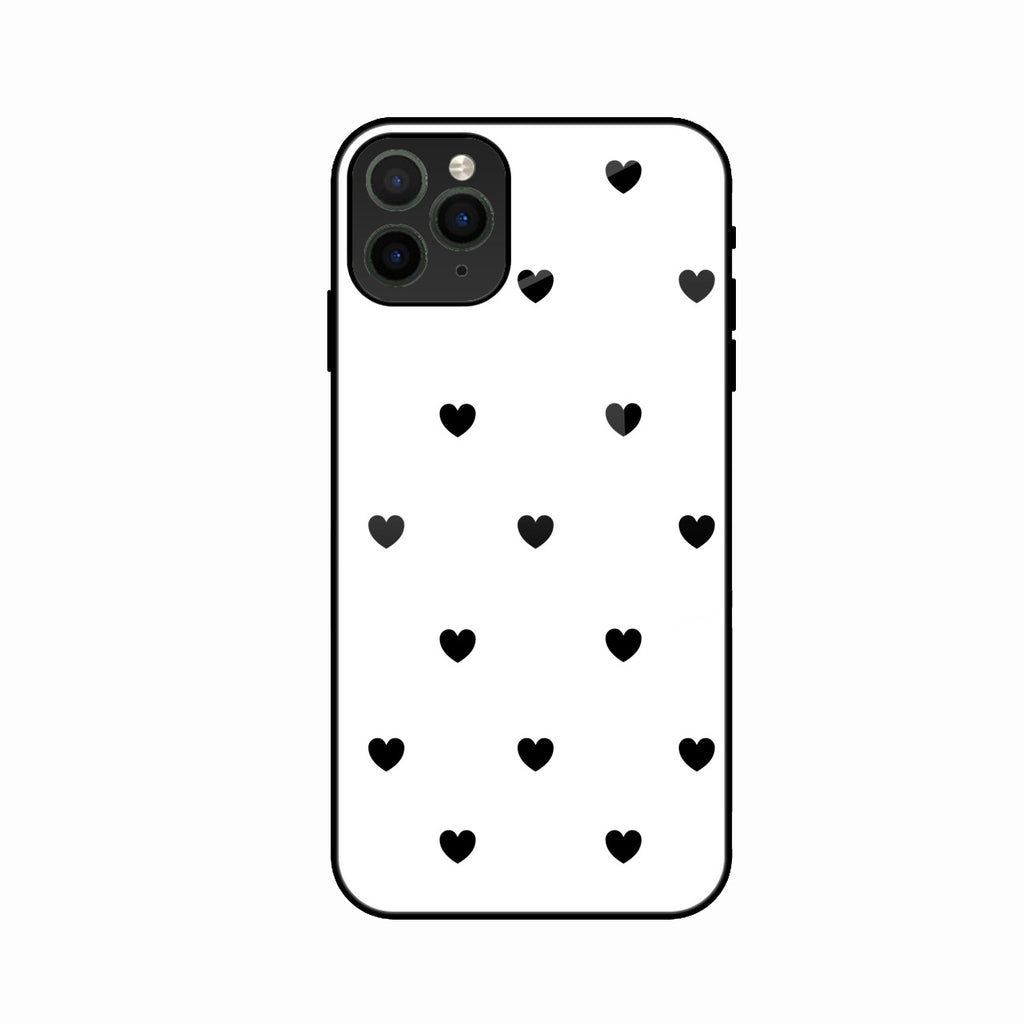 Heart Pattern White Glass Case Cover for iPhone 11 Pro Max