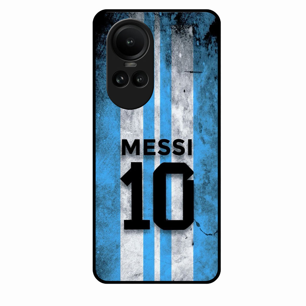 Blue Stripes Number 10 Football Glass Phone Case for Oppo Reno 10 5G