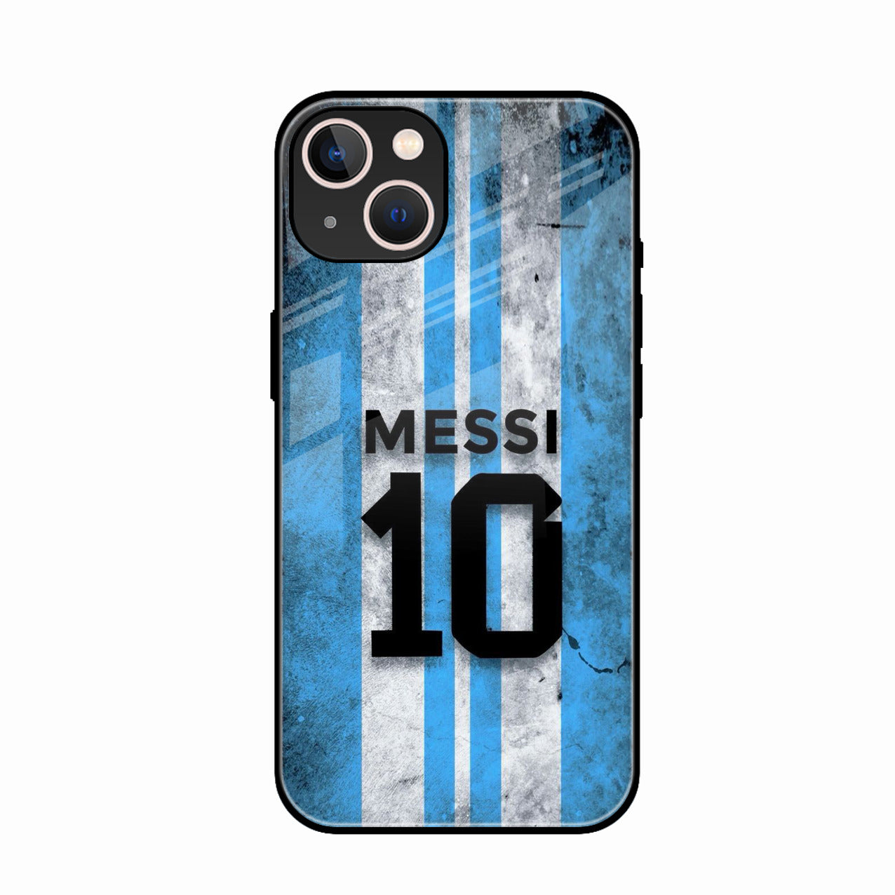 Blue Stripes Number 10 Football Glass Phone Case for iPhone 15 Plus
