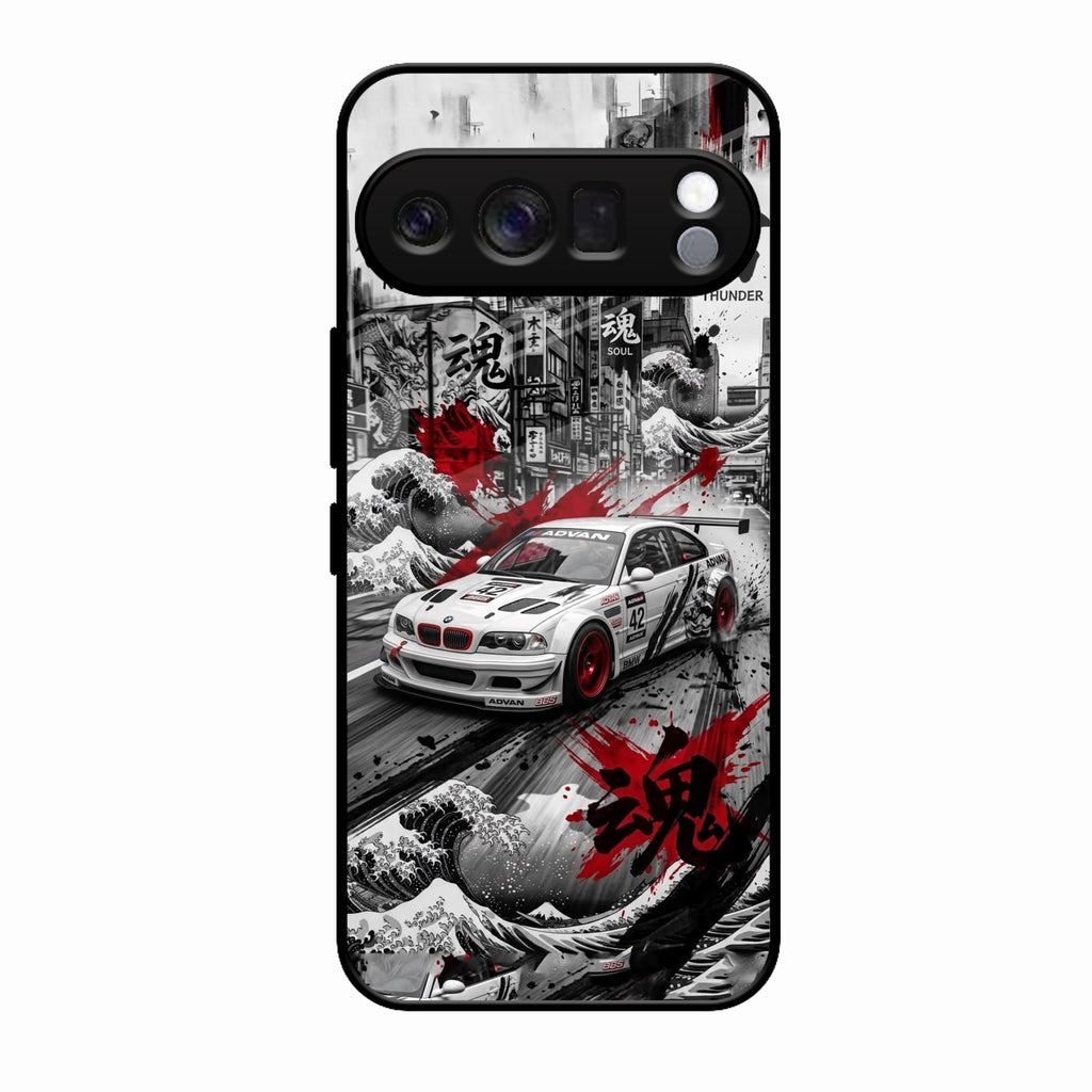 Japanese Wave Drift Racing Premium Glass Phone Case for Google Pixel 10 Pro