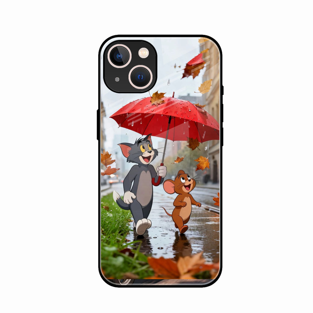 Rainy Day Cartoon Glass Phone Case for iPhone 14