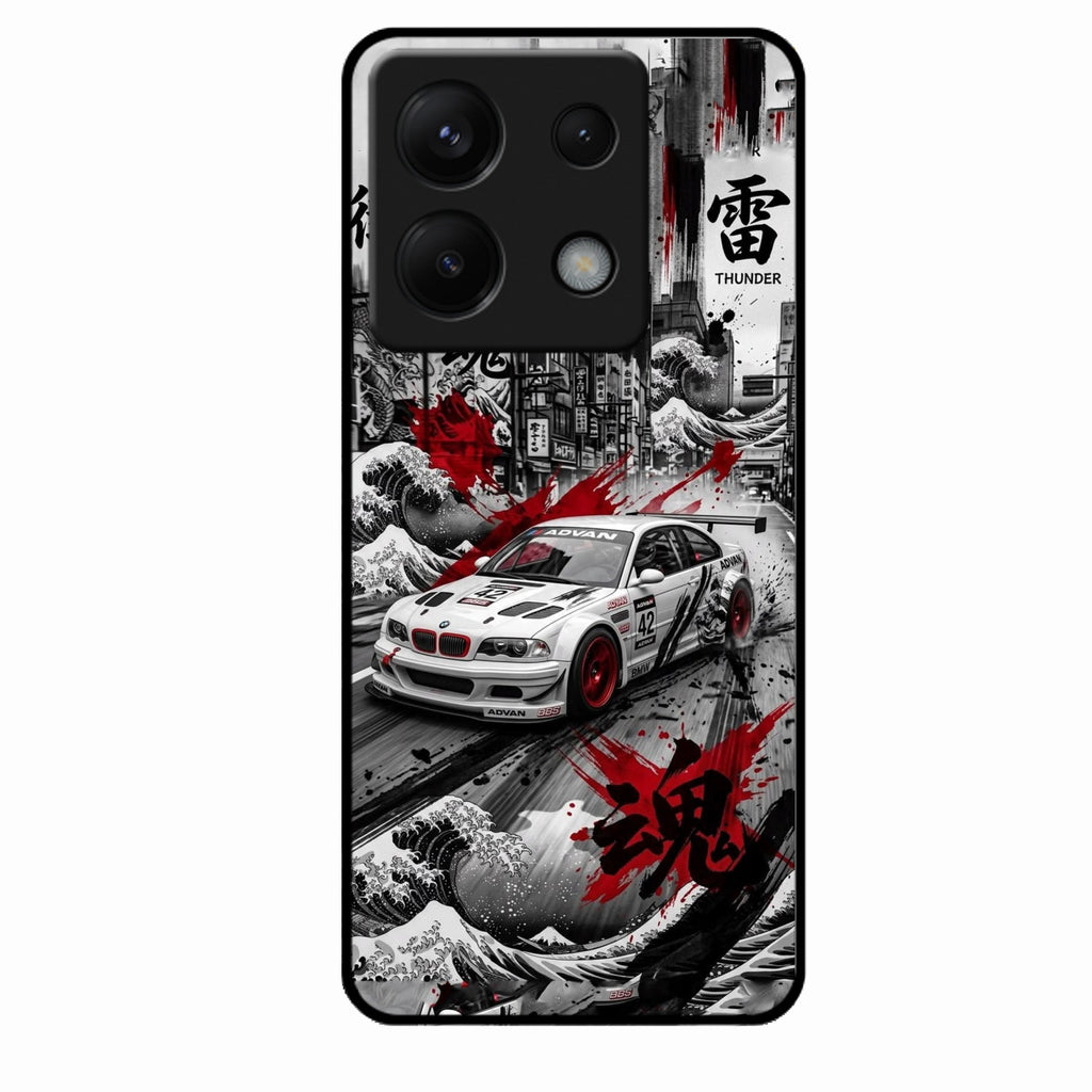 Japanese Wave Drift Racing Premium Glass Phone Case for Redmi Note 13 Pro 5G