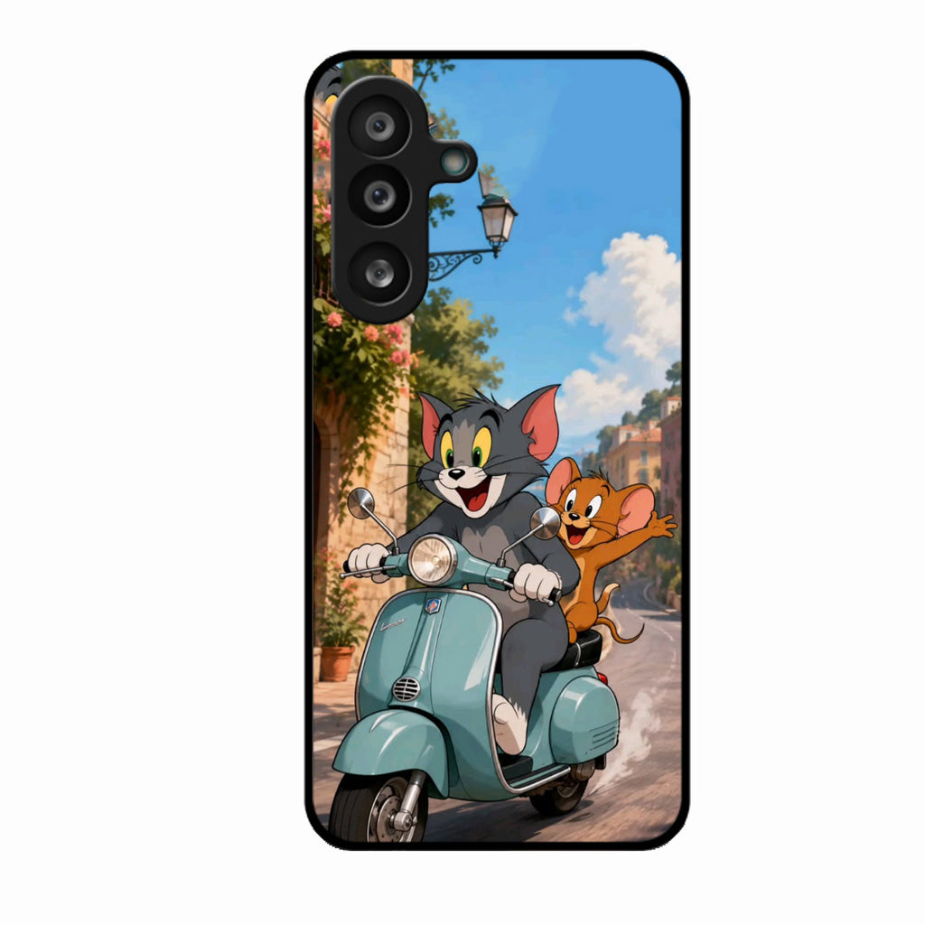 Cartoon Scooter Adventure Premium Glass Phone Case for Samsung Galaxy F56 5G