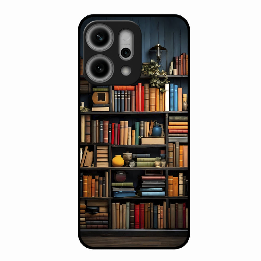 Colorful Bookshelf Art Glass Case Cover for Oppo Reno 14 Pro 5G