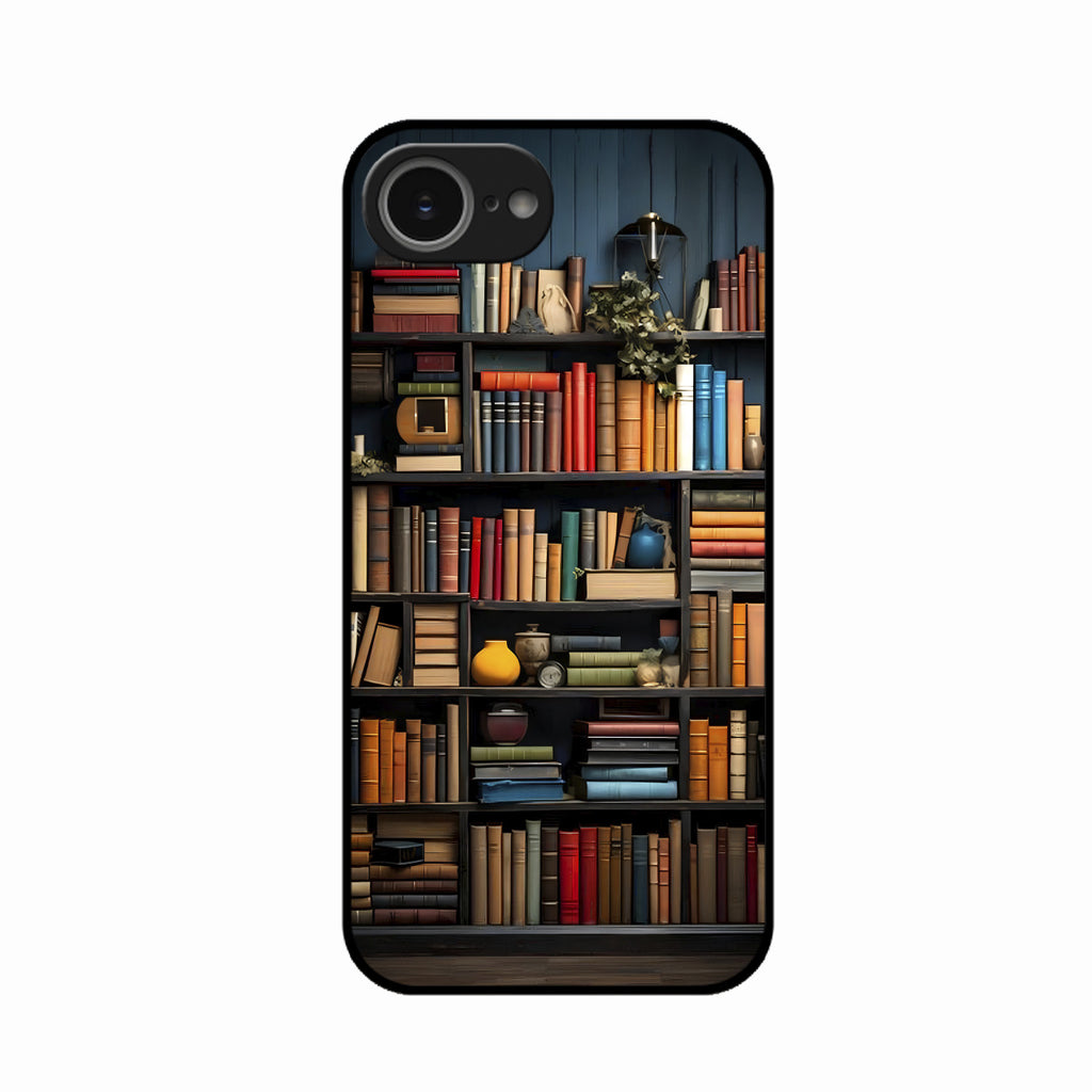 Colorful Bookshelf Art Glass Case Cover for iPhone 16e