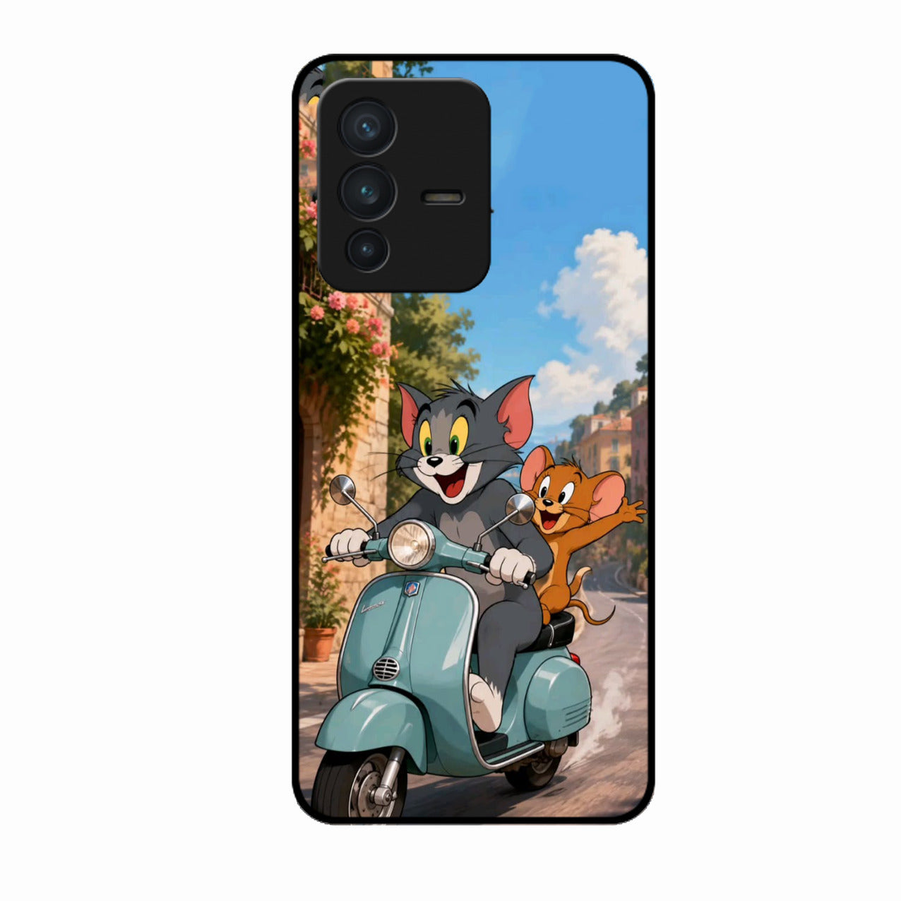 Cartoon Scooter Adventure Premium Glass Phone Case for Vivo V23 5G
