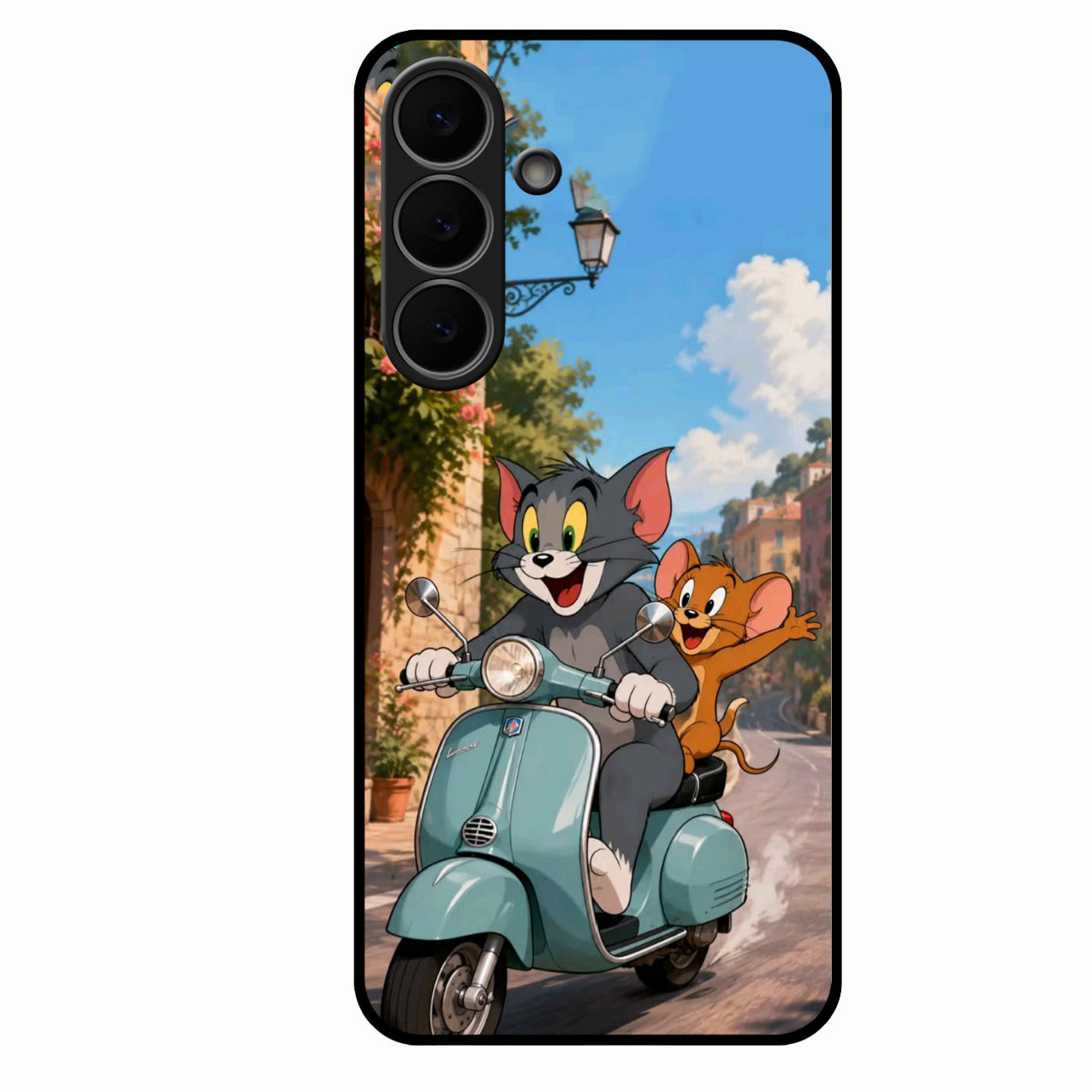 Cartoon Scooter Adventure Premium Glass Phone Case for Samsung Galaxy S25 FE 5G