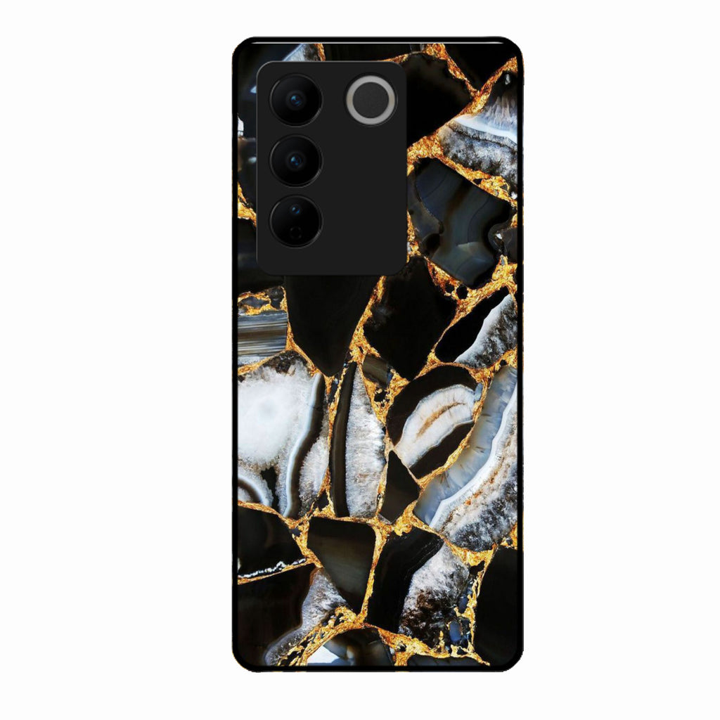 Black Gold Marble Glass Phone Case for Vivo V27 Pro 5G