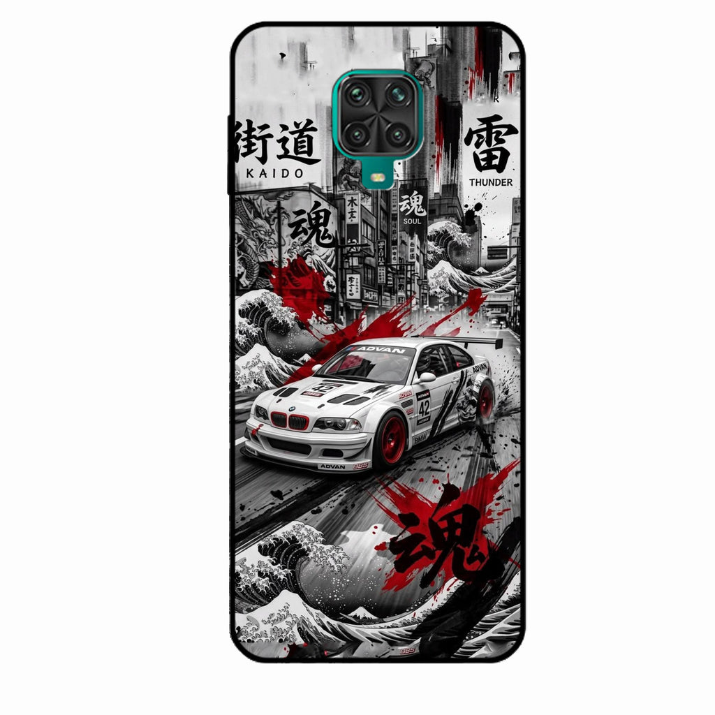 Japanese Wave Drift Racing Premium Glass Phone Case for Redmi Note 9 Pro Max