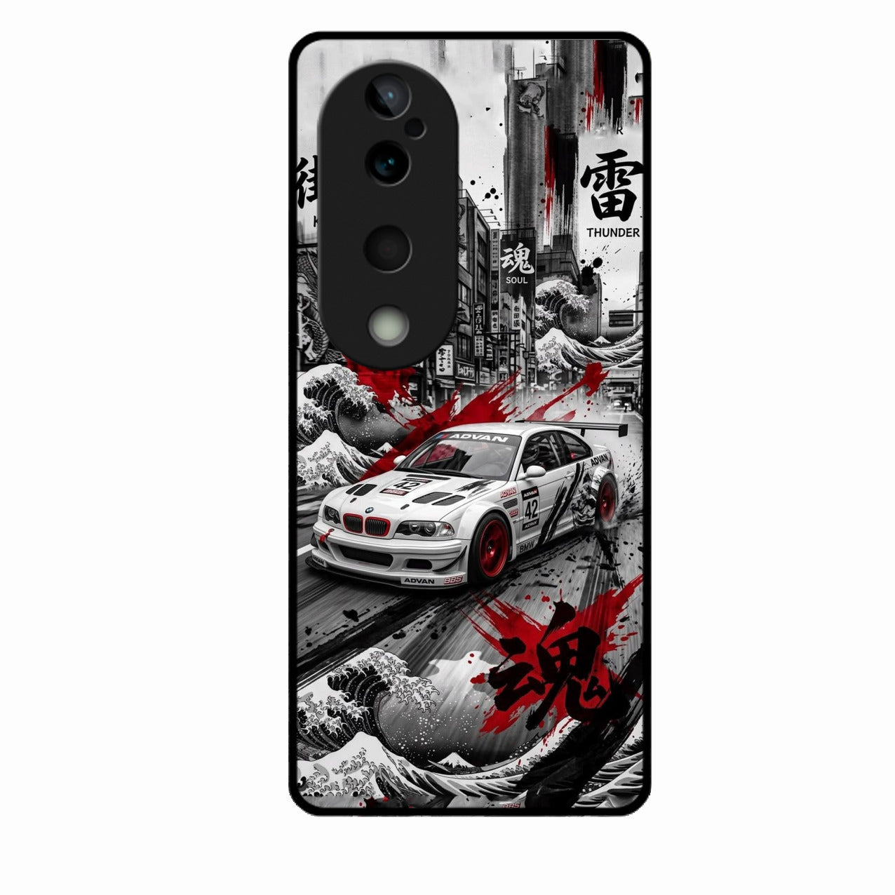 Japanese Wave Drift Racing Premium Glass Phone Case for Vivo T3 Ultra