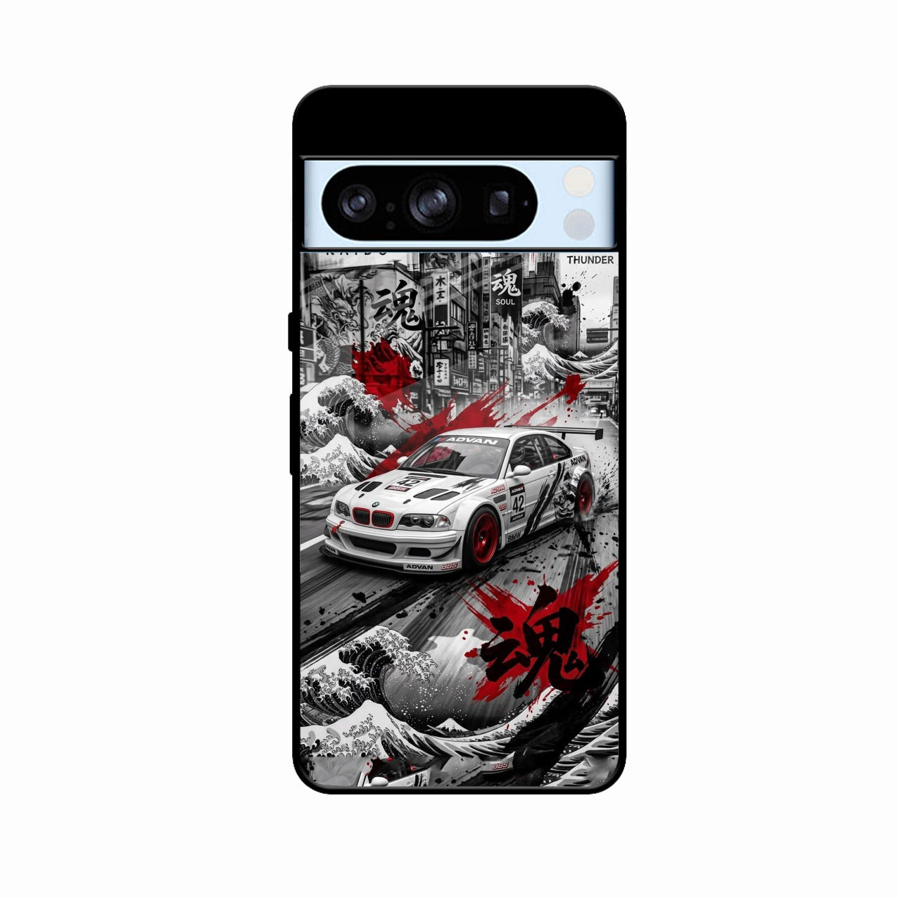 Japanese Wave Drift Racing Premium Glass Phone Case for Google Pixel 8 Pro 5G