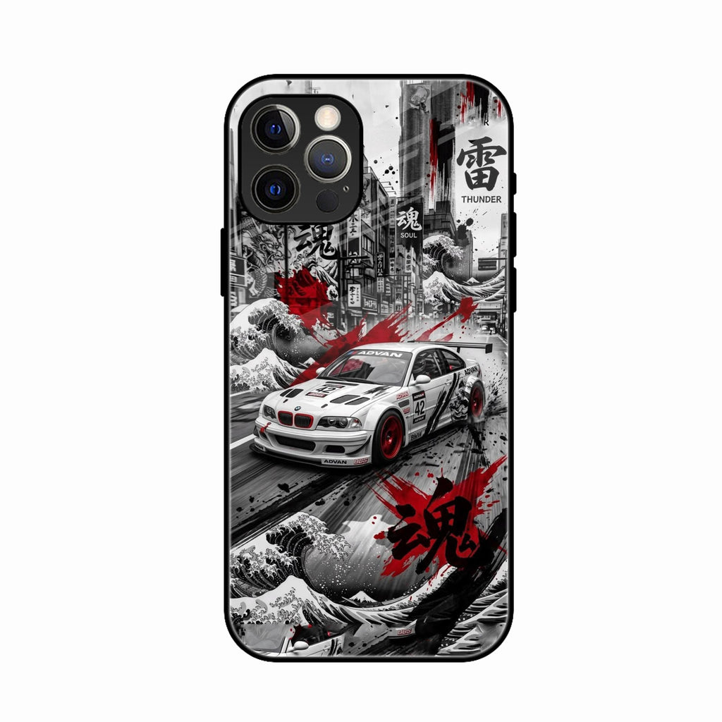 Japanese Wave Drift Racing Premium Glass Phone Case for iPhone 16 Pro