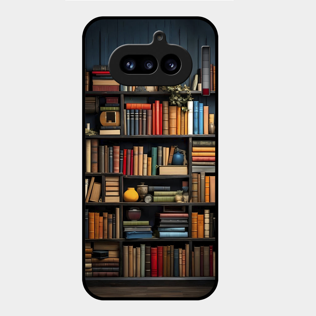 Colorful Bookshelf Art Glass Case Cover for Nothing Phone 4A 5G