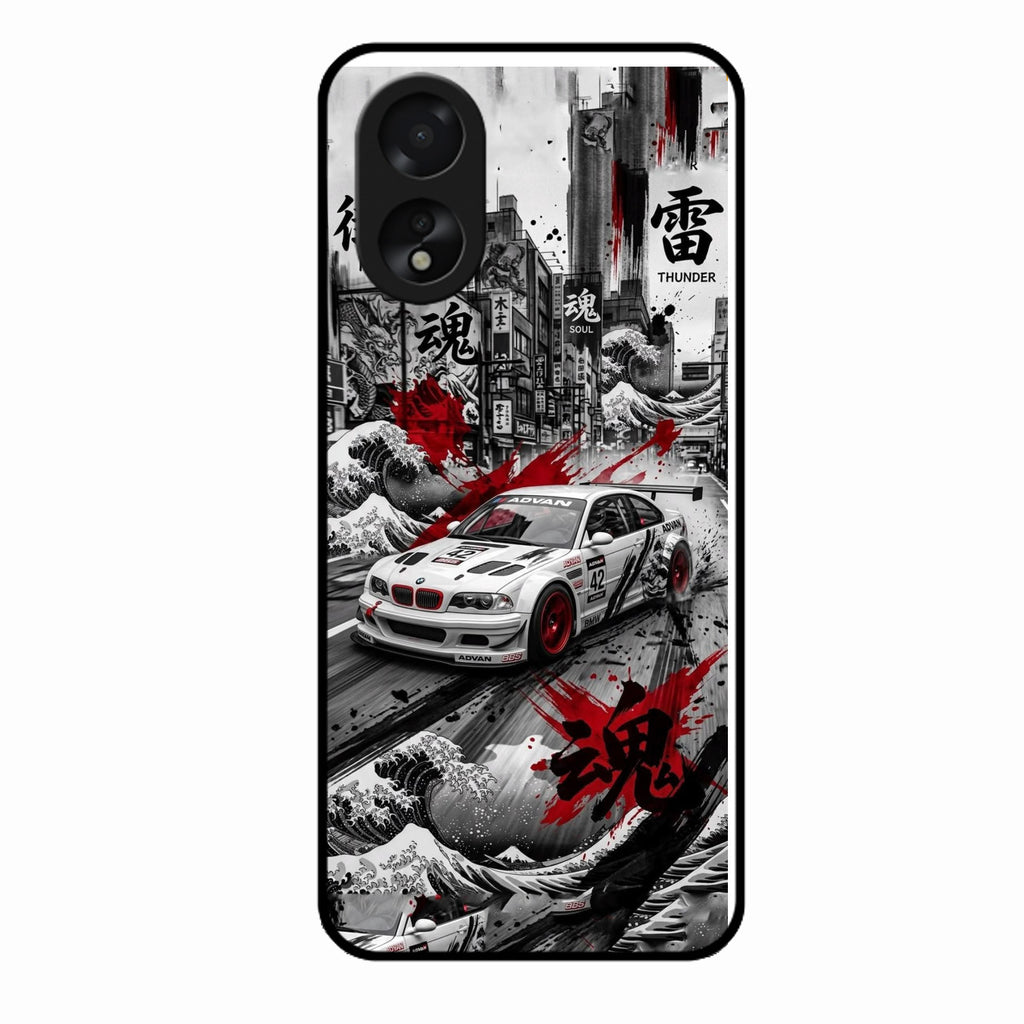 Japanese Wave Drift Racing Premium Glass Phone Case for Oppo A38 - ShopOnCliQ