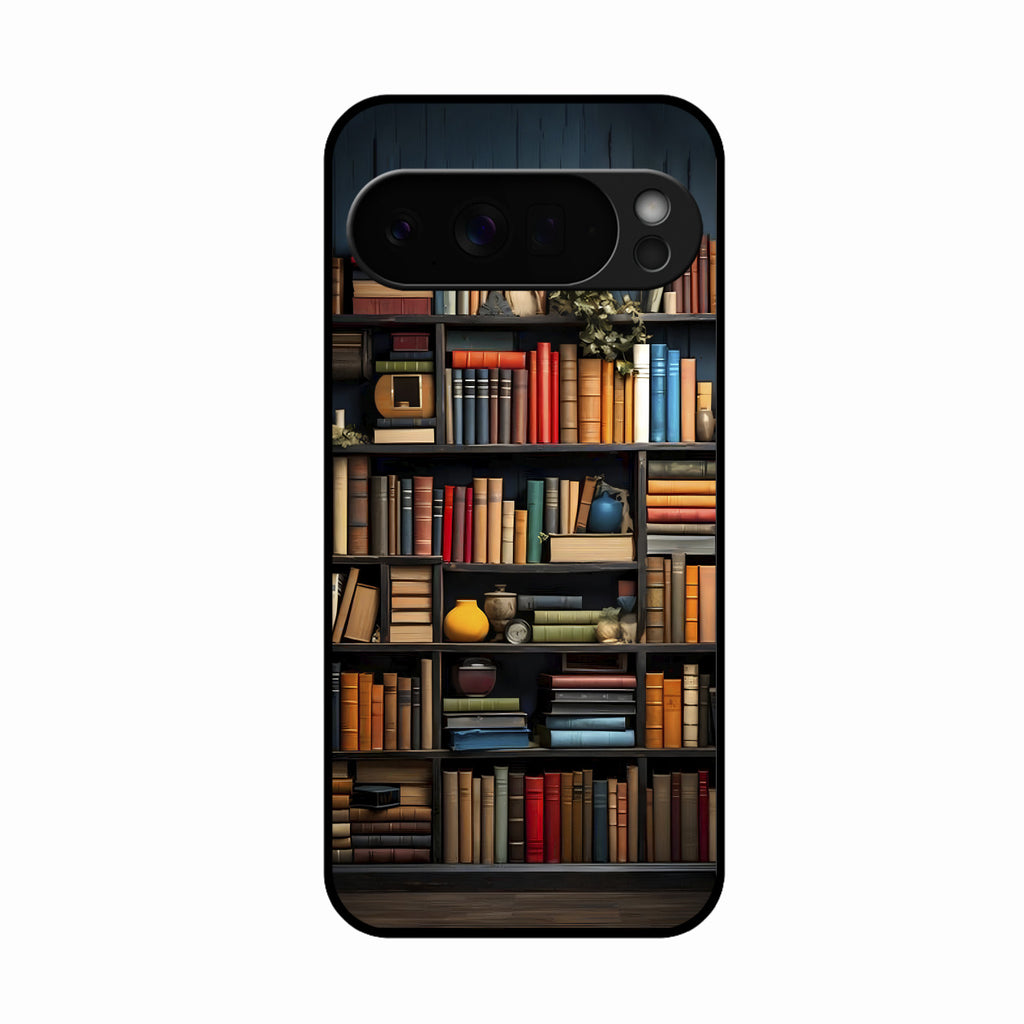 Colorful Bookshelf Art Glass Case Cover for Google Pixel 10 Pro XL