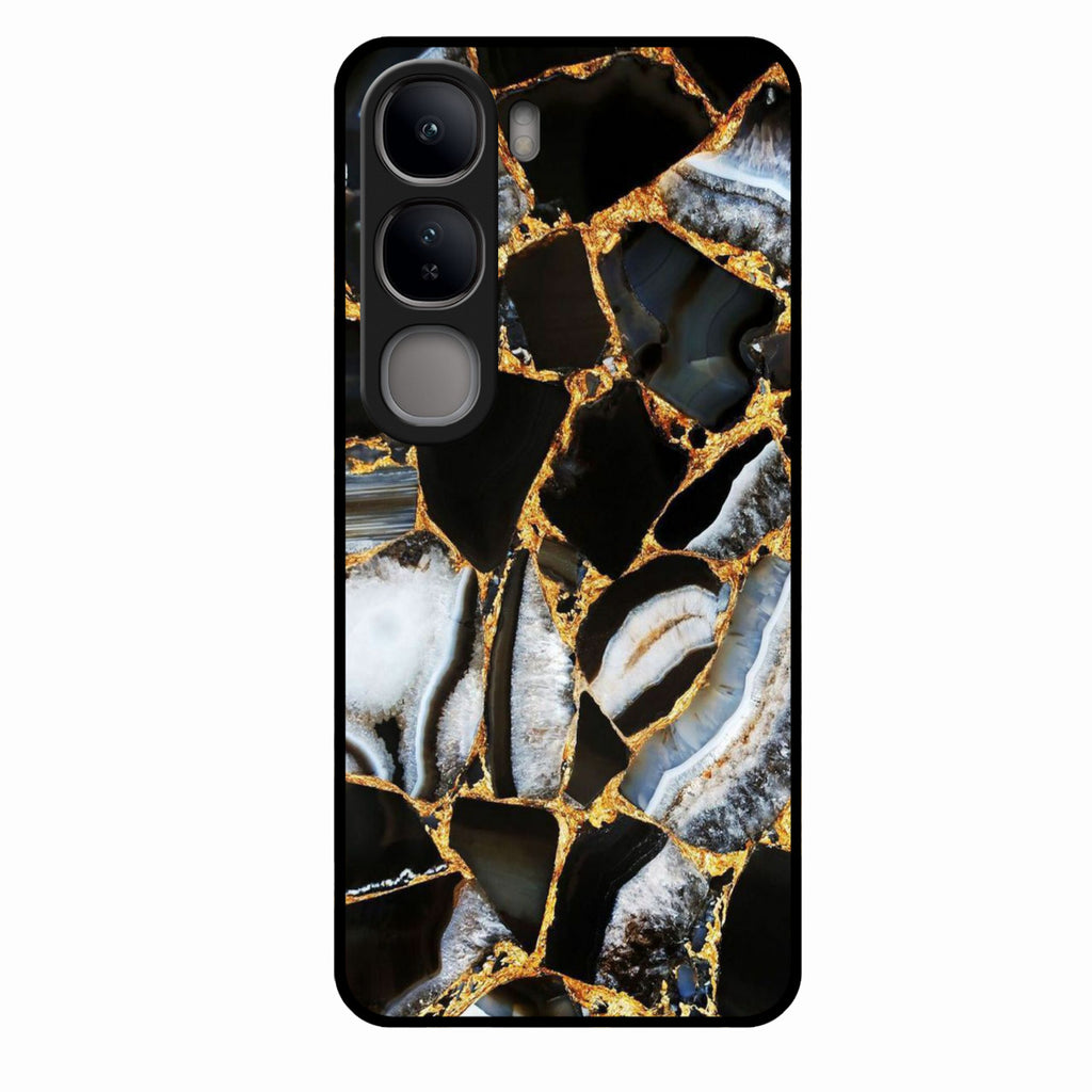 Black Gold Marble Glass Phone Case for Vivo Y300 5G