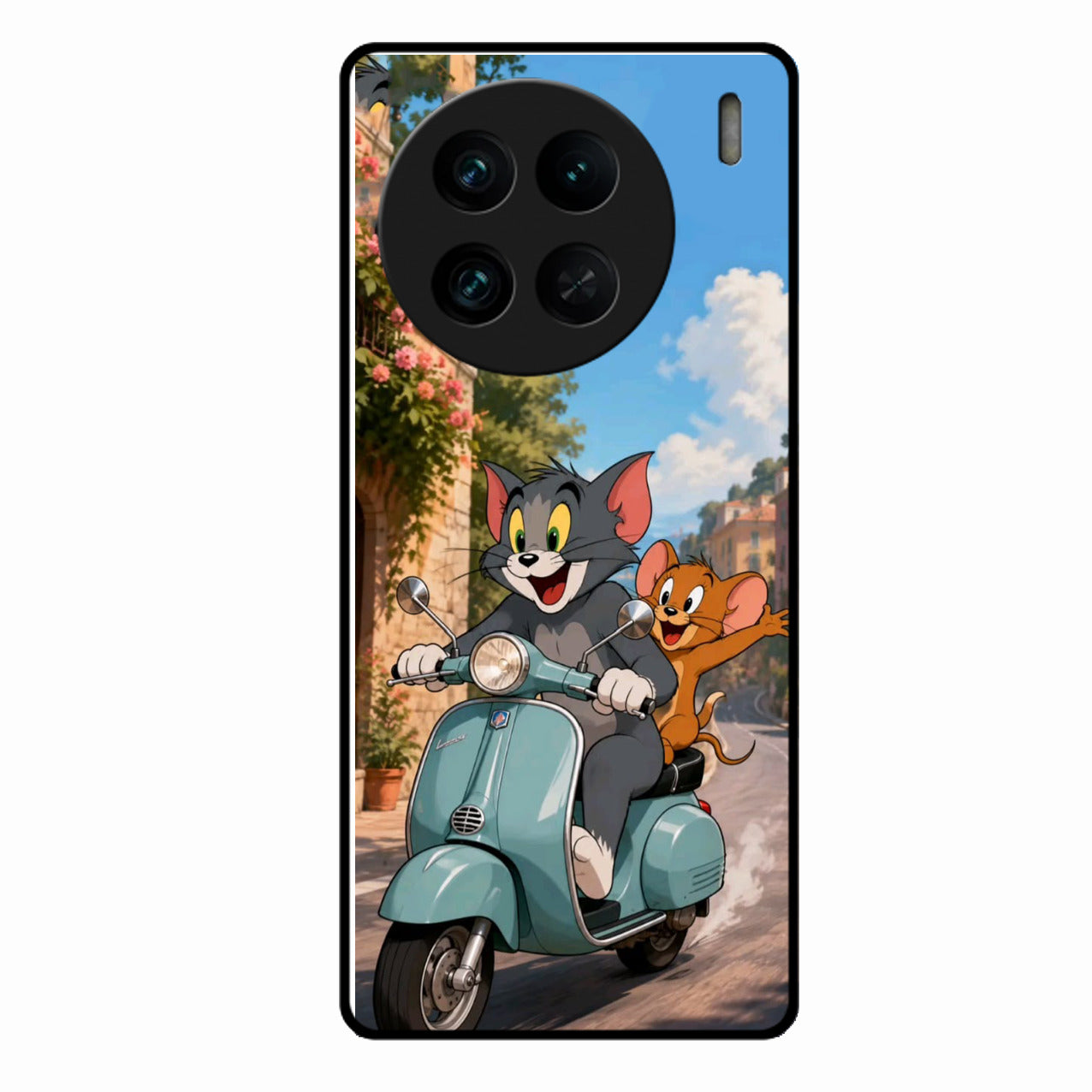 Cartoon Scooter Adventure Premium Glass Phone Case for Vivo X90 Pro 5G