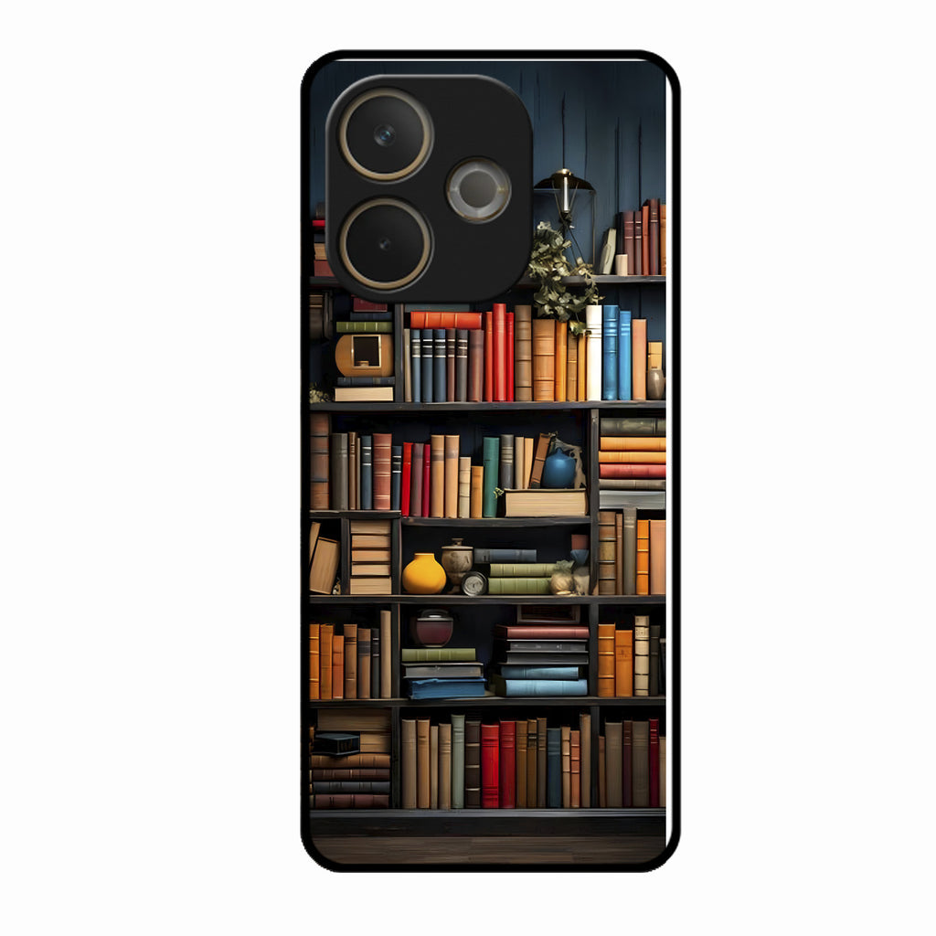 Colorful Bookshelf Art Glass Case Cover for Oppo A5 Pro 5G