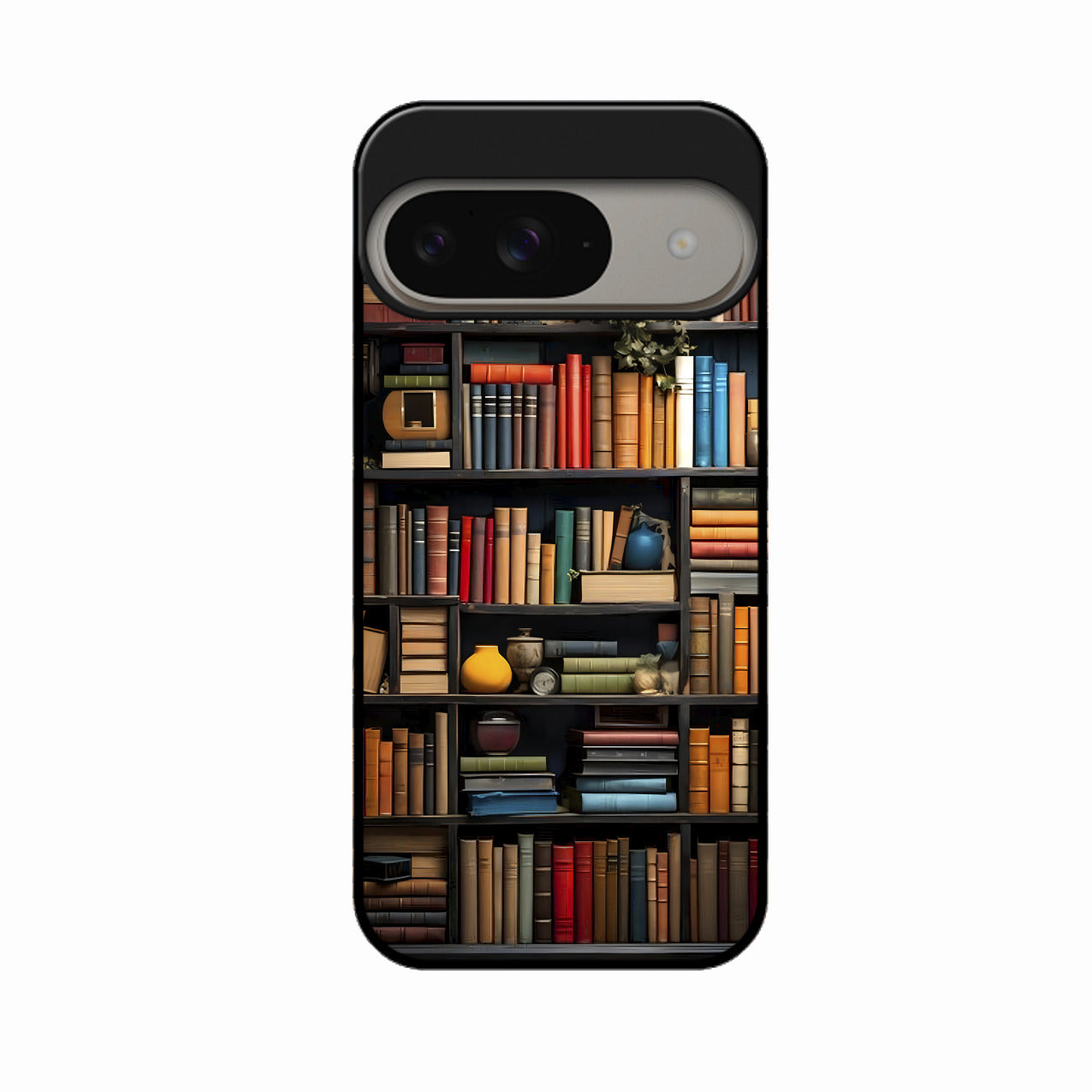 Colorful Bookshelf Art Glass Case Cover for Google Pixel 9 5G