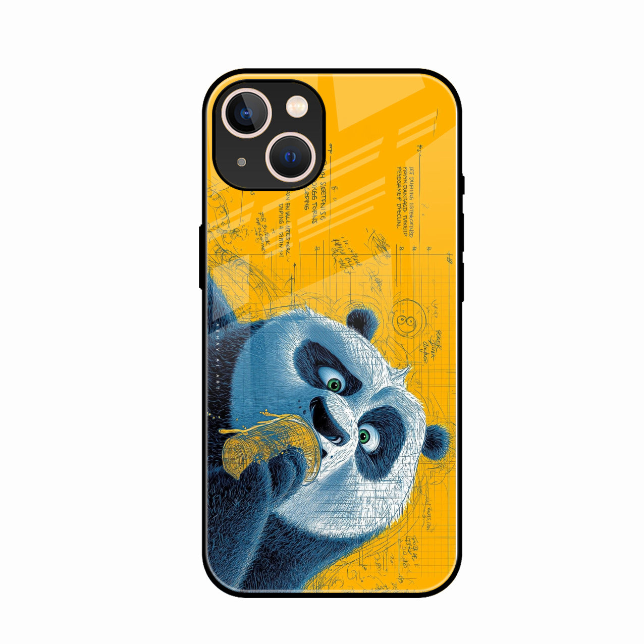 Cute Panda Sketch Premium Glass Phone Case for iPhone 14 Plus